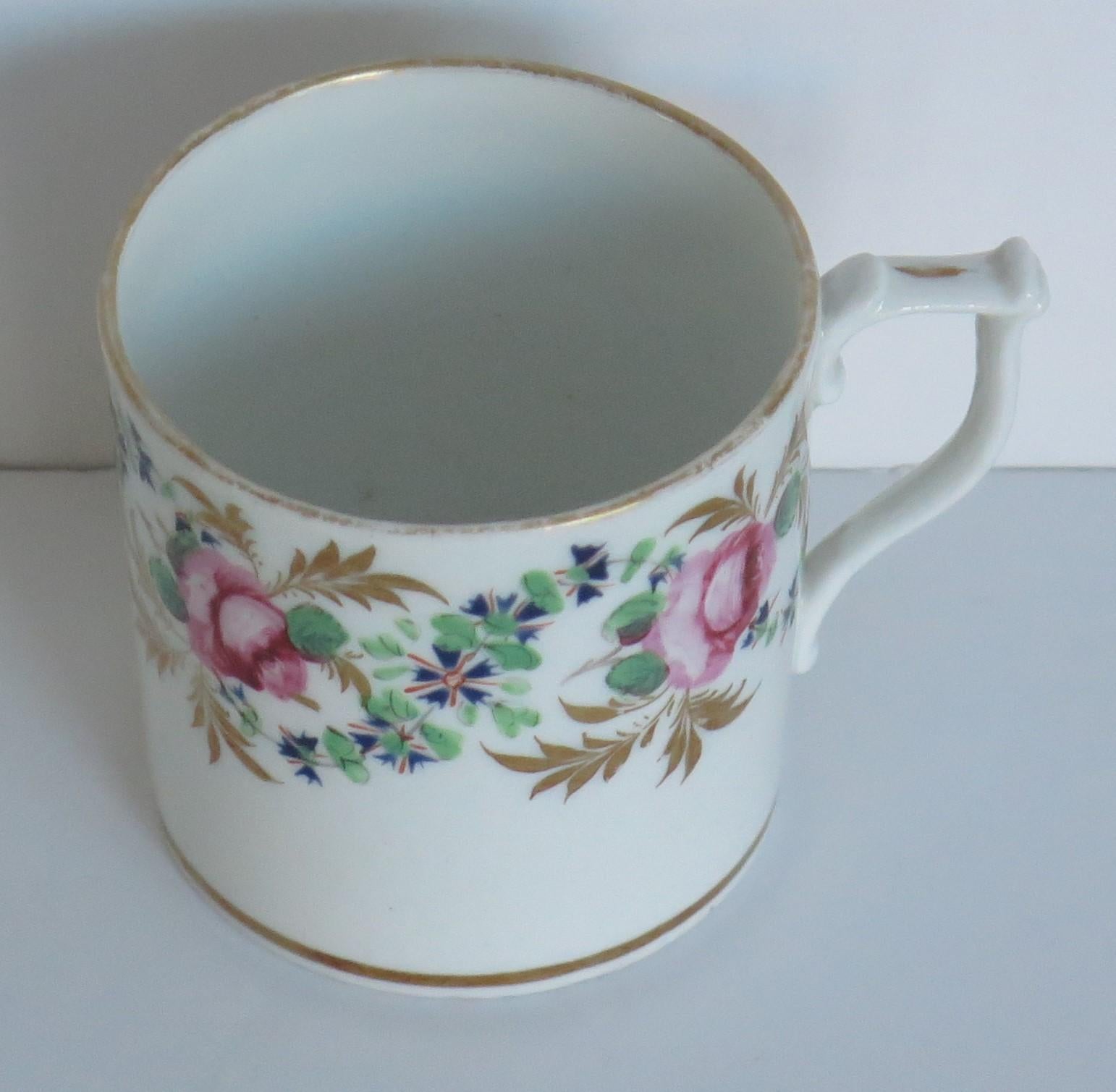 British Georgian Derby Coffee Can Hand Painted Roses by John Stanesby, ca. 1810 For Sale