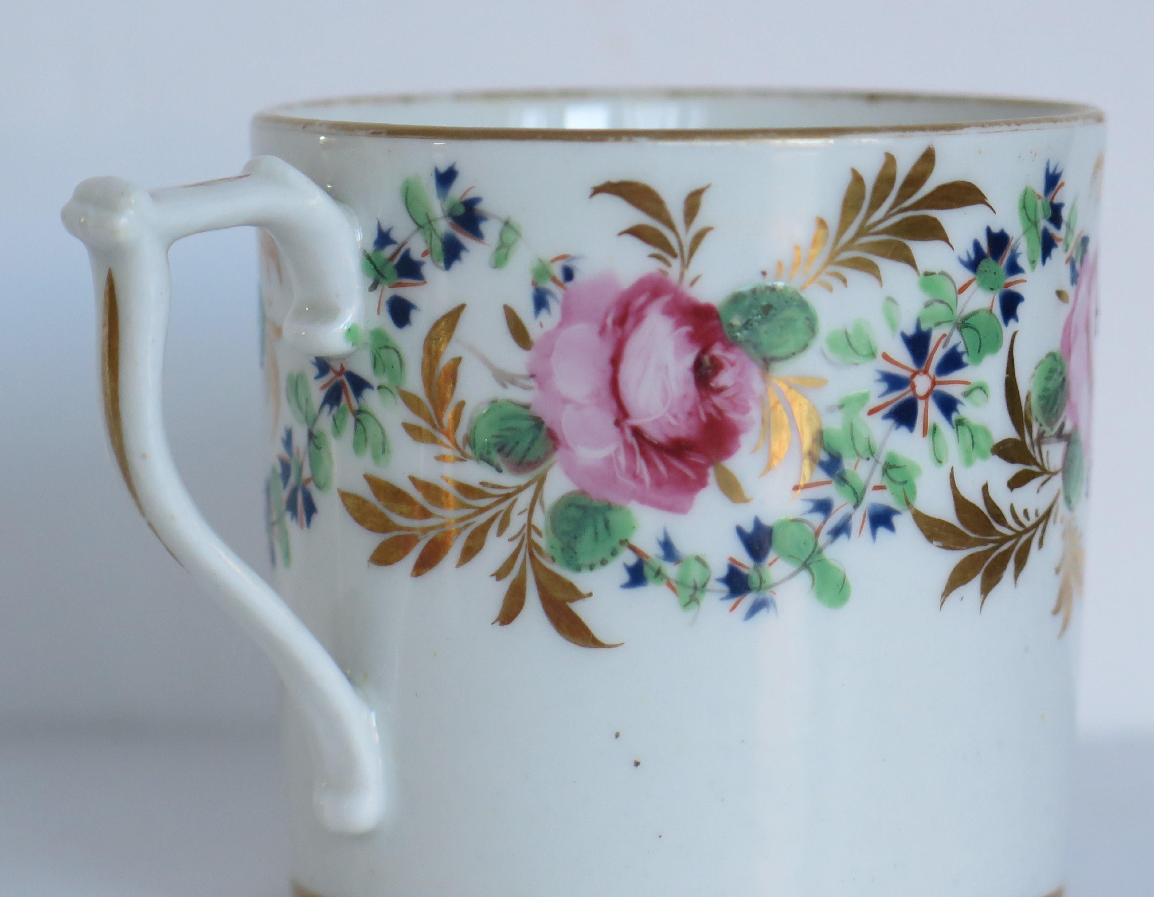 Hand-Painted Georgian Derby Coffee Can Hand Painted Roses by John Stanesby, ca. 1810 For Sale