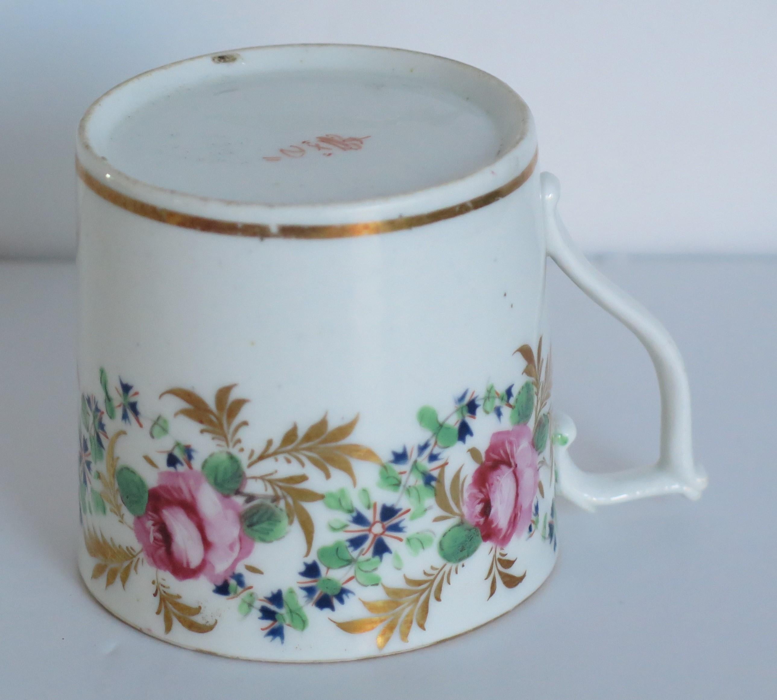 19th Century Georgian Derby Coffee Can Hand Painted Roses by John Stanesby, ca. 1810 For Sale