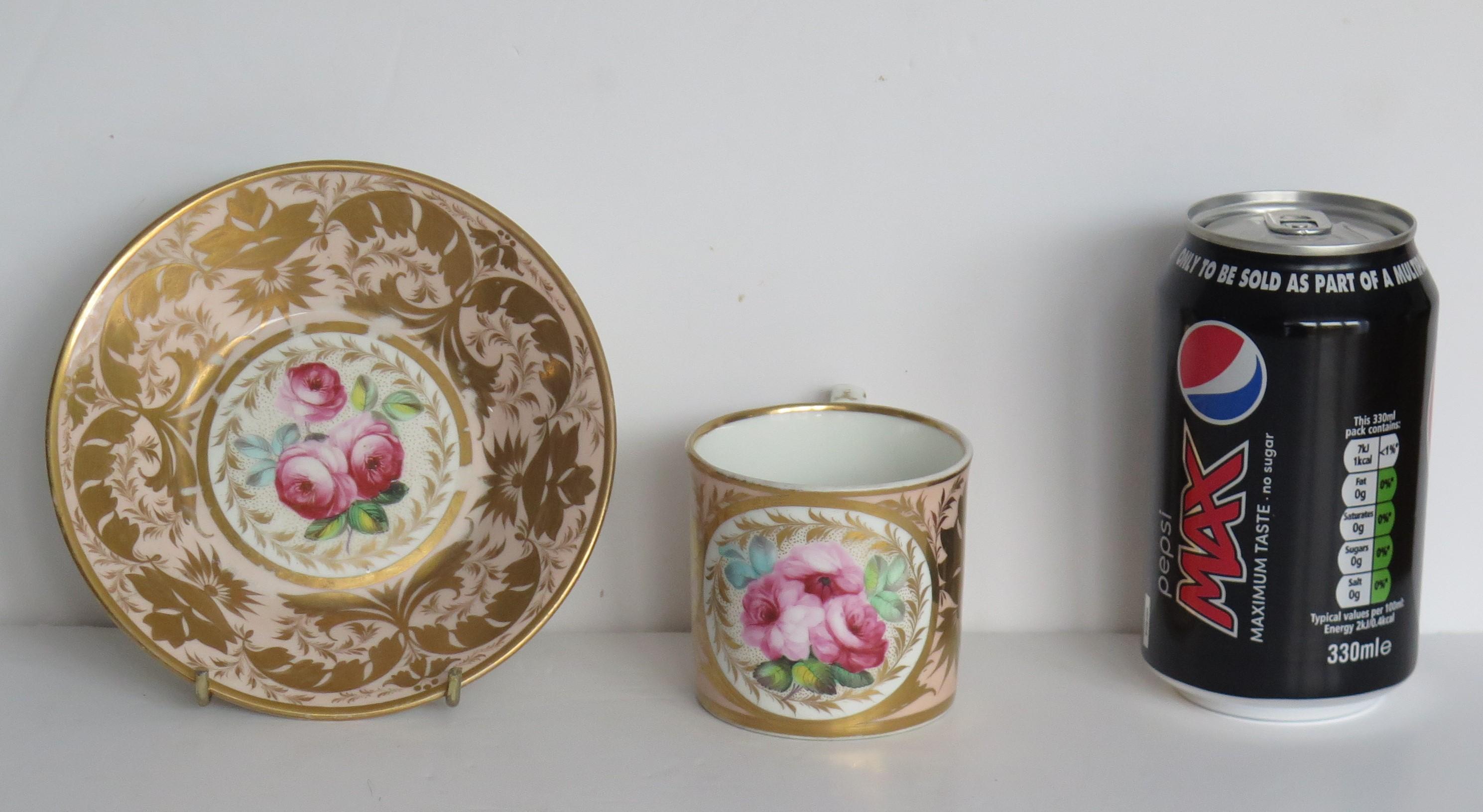 Georgian Derby Coffee Can & Saucer John Stanesby hand painted roses, Circa 1810 For Sale 10
