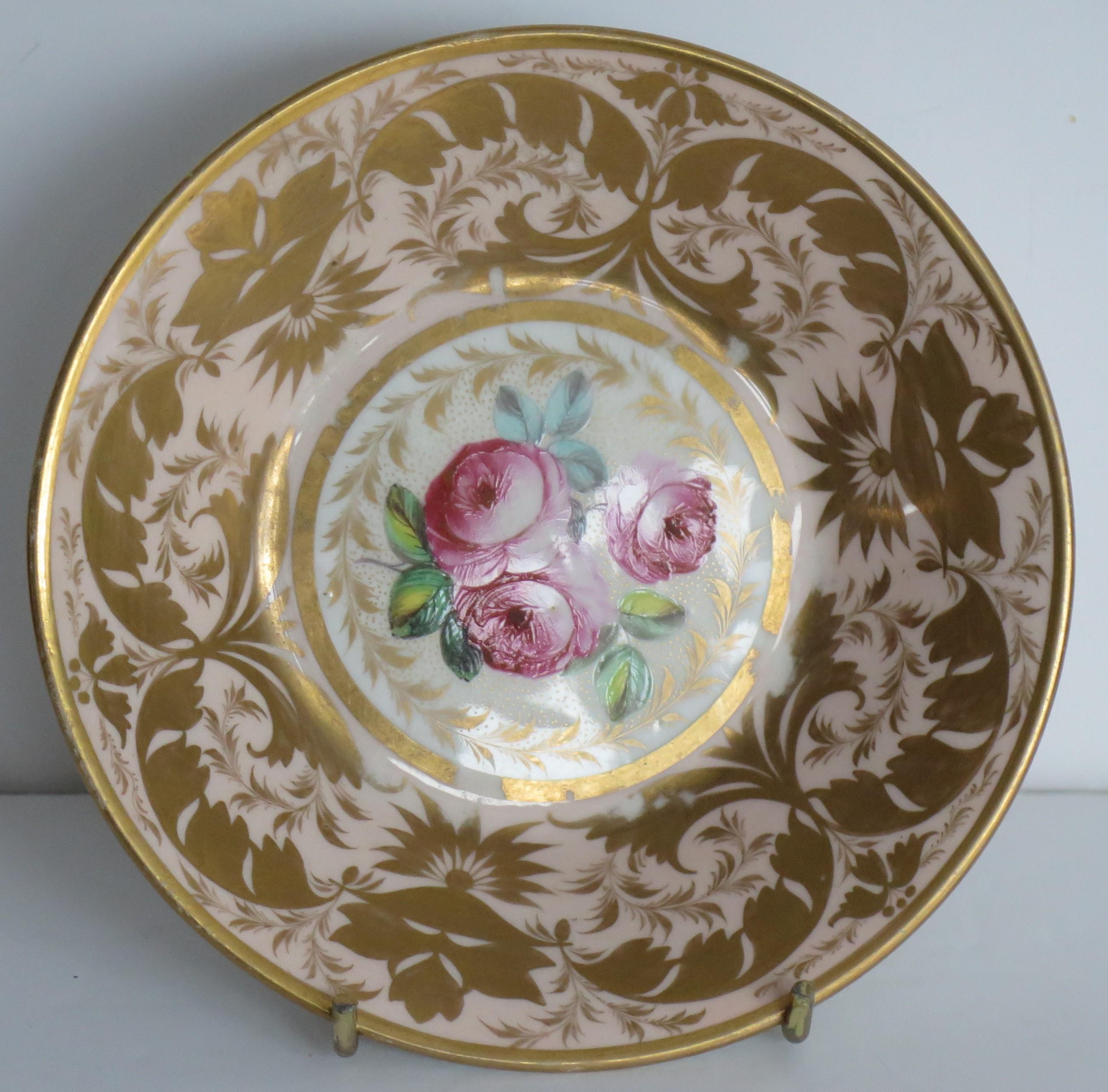 British Georgian Derby Coffee Can & Saucer John Stanesby hand painted roses, Circa 1810 For Sale