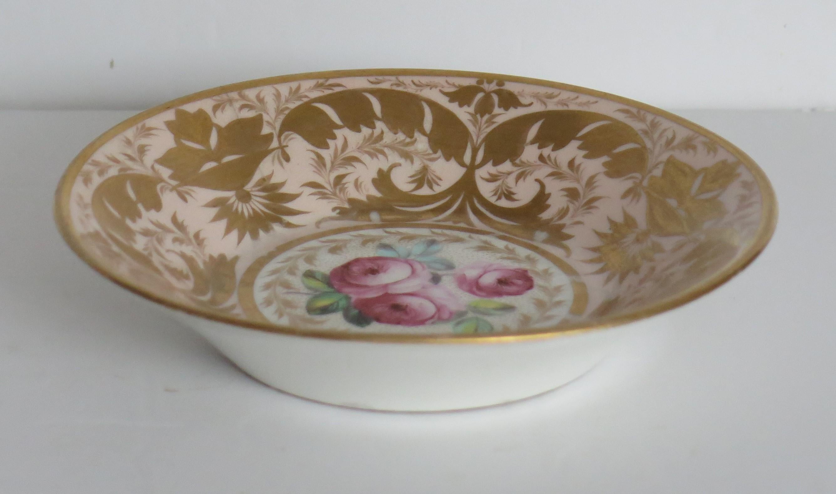 Hand-Painted Georgian Derby Coffee Can & Saucer John Stanesby hand painted roses, Circa 1810 For Sale