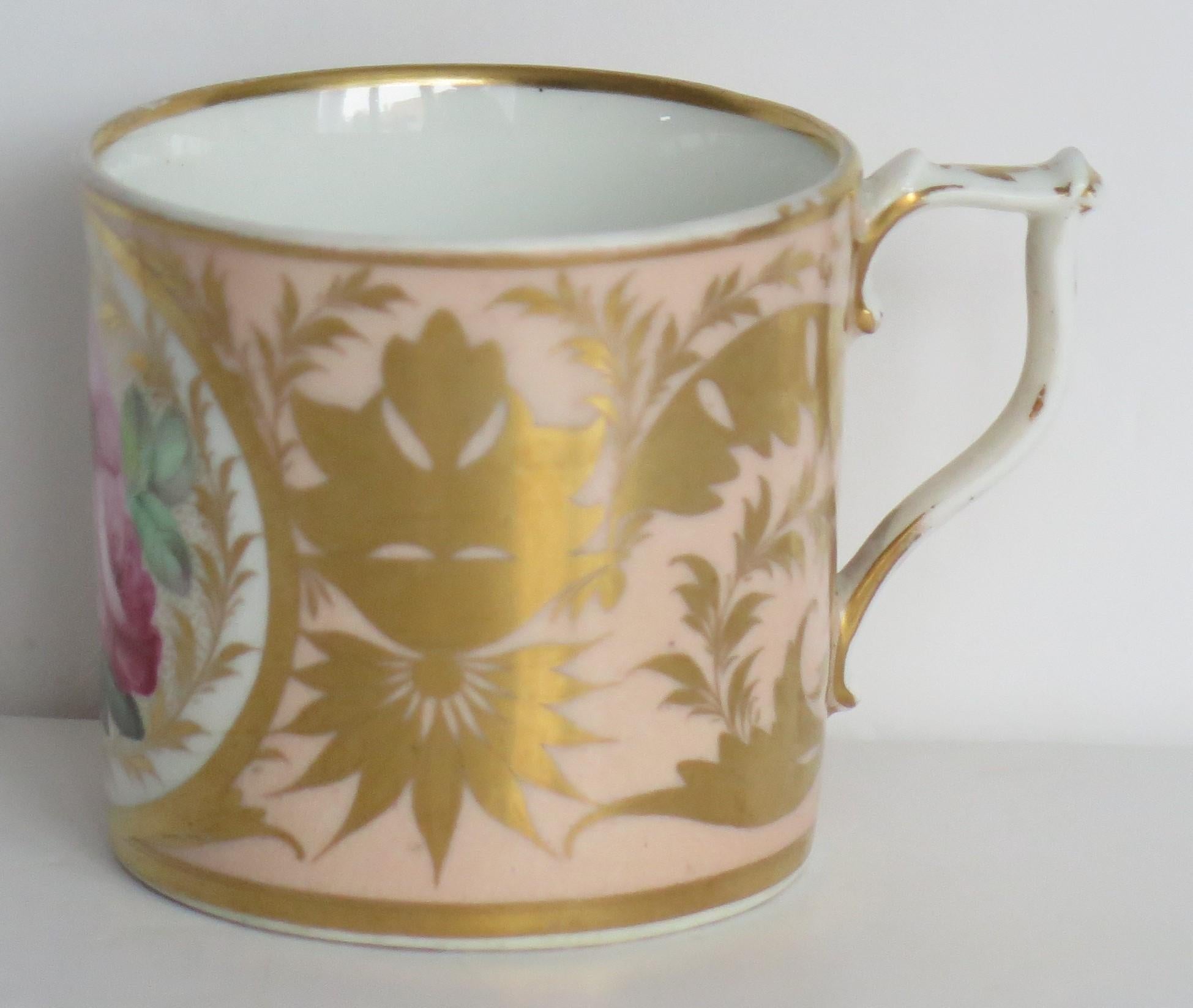 Georgian Derby Coffee Can & Saucer John Stanesby hand painted roses, Circa 1810 In Good Condition For Sale In Lincoln, Lincolnshire
