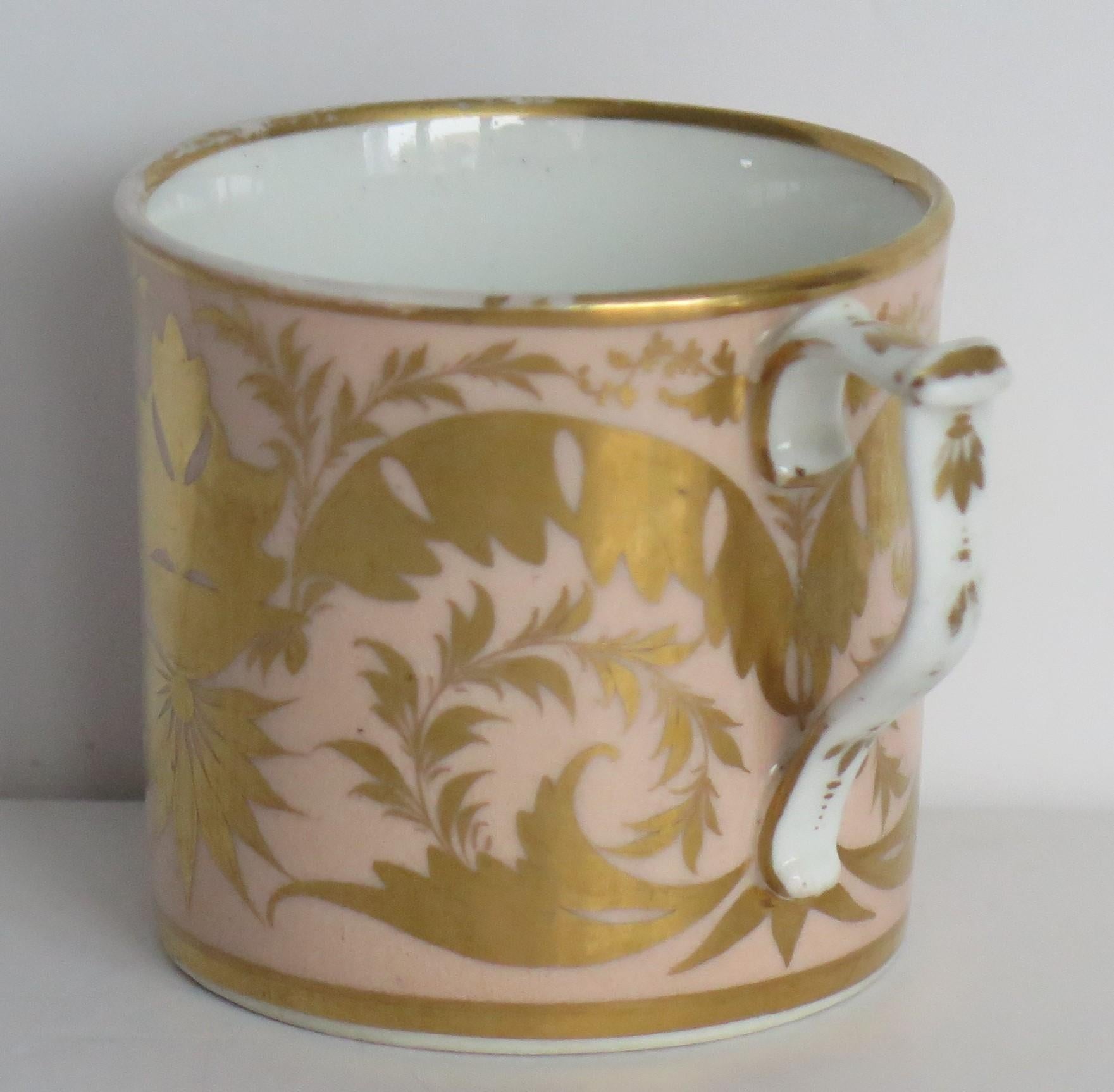 19th Century Georgian Derby Coffee Can & Saucer John Stanesby hand painted roses, Circa 1810 For Sale