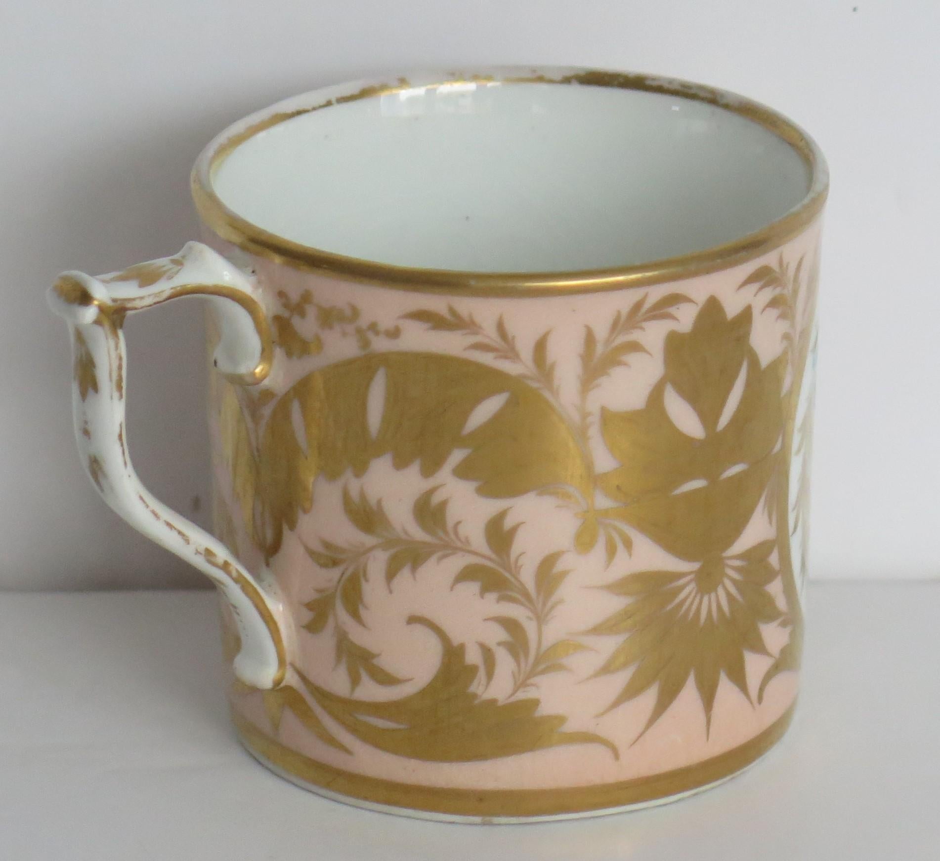 Porcelain Georgian Derby Coffee Can & Saucer John Stanesby hand painted roses, Circa 1810 For Sale