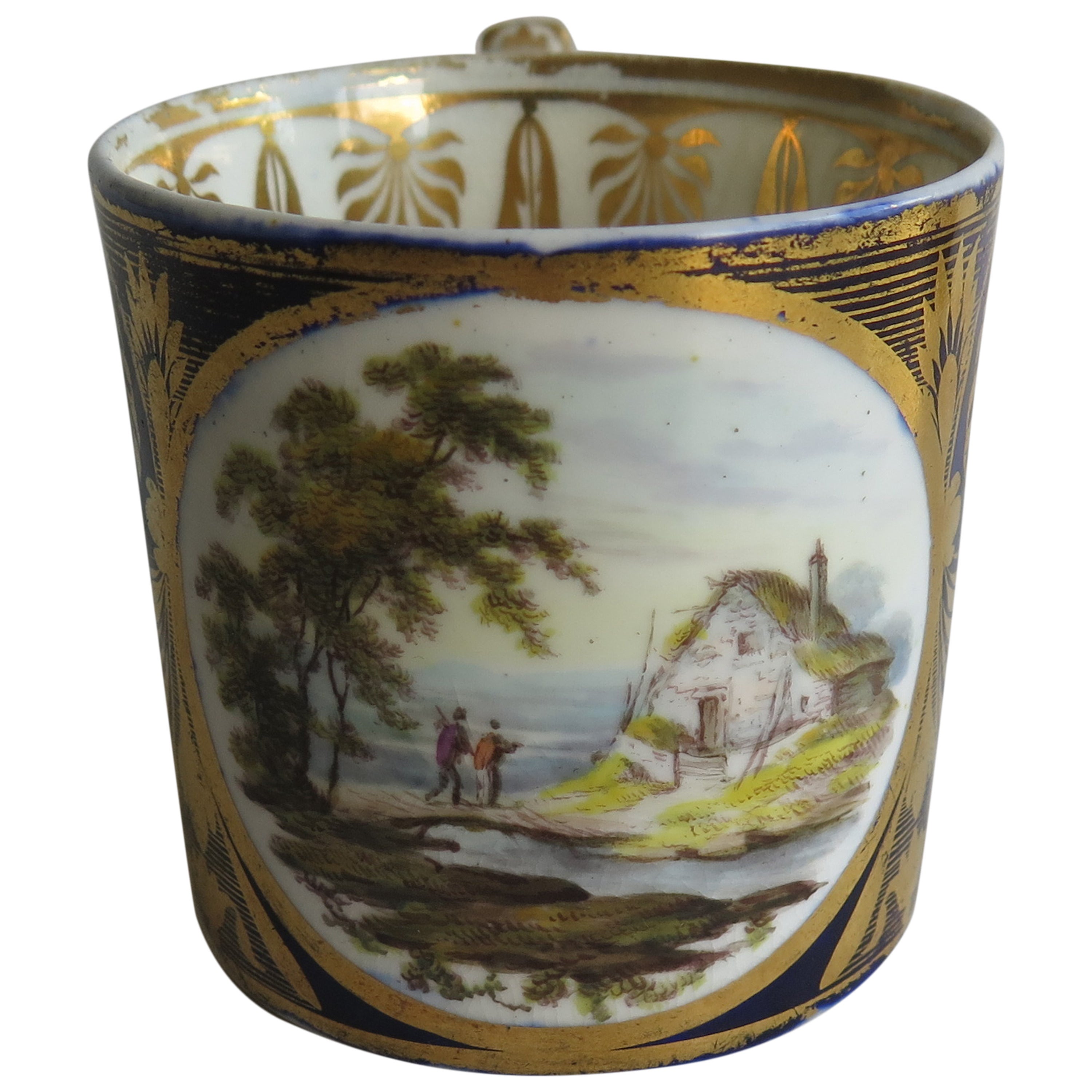 English Georgian Derby Coffee Can Hand Painted View named Near Edmonton, Ca 1810