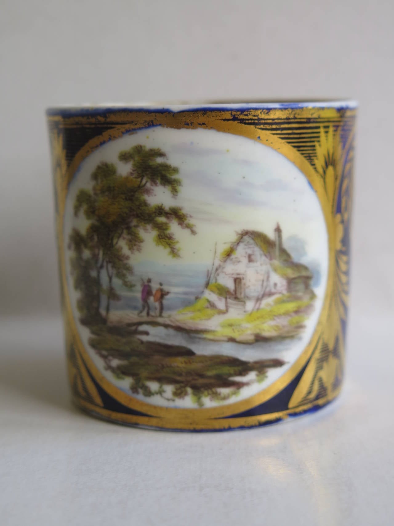 Hand-Painted Georgian Derby Coffee Can Hand Painted View named Near Edmonton, Ca 1810