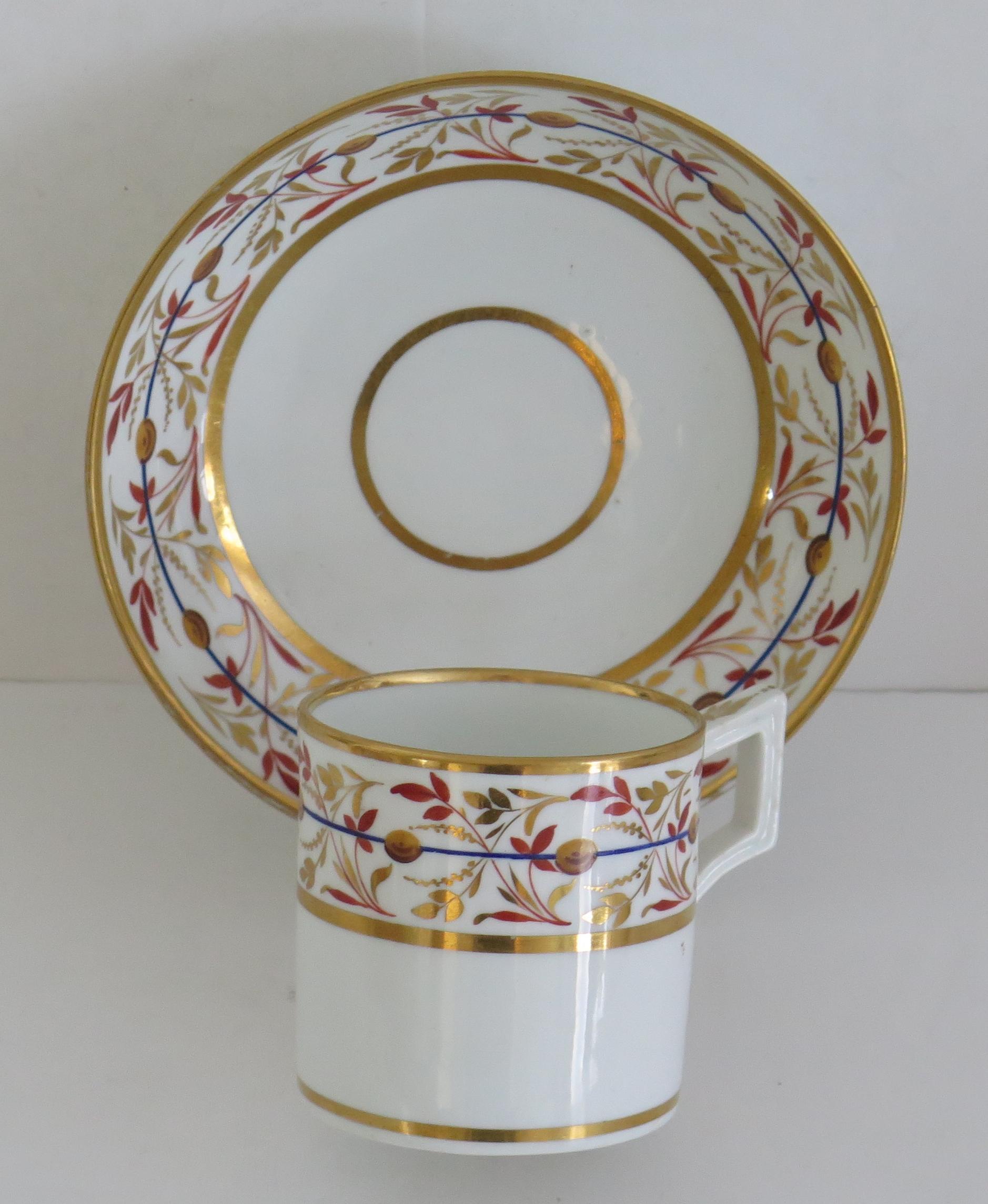 George III Georgian Derby Cup and Saucer Duo Hand Painted, Circa 1810 For Sale