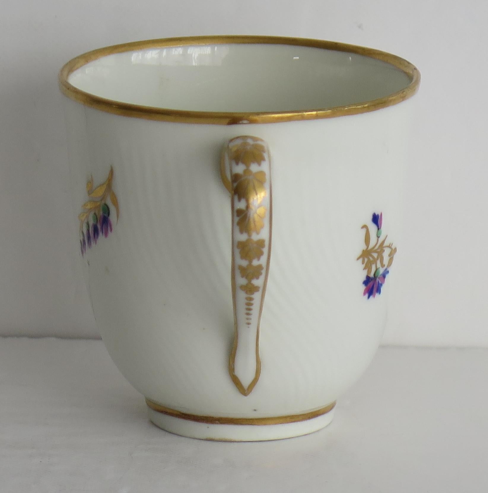English Georgian Derby Porcelain Coffee Cup Pattern 129 Puce Crown Mark, circa 1785