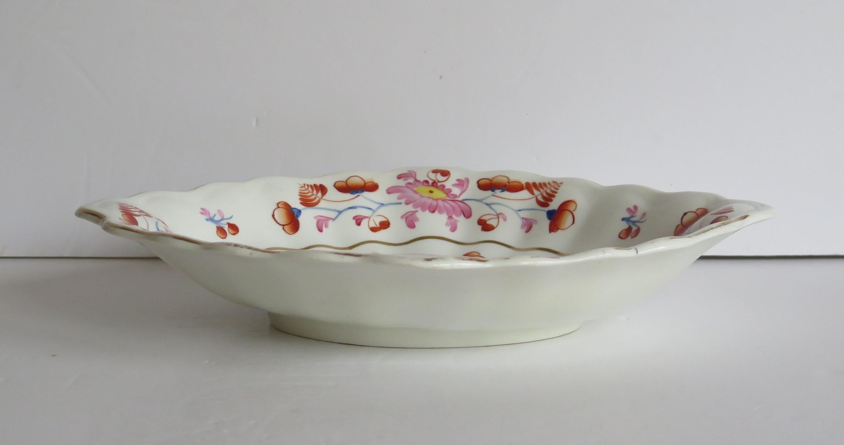 English Georgian Derby Porcelain Serving Dish or Bowl Hand-Painted, Fully Marked Ca 1815 For Sale
