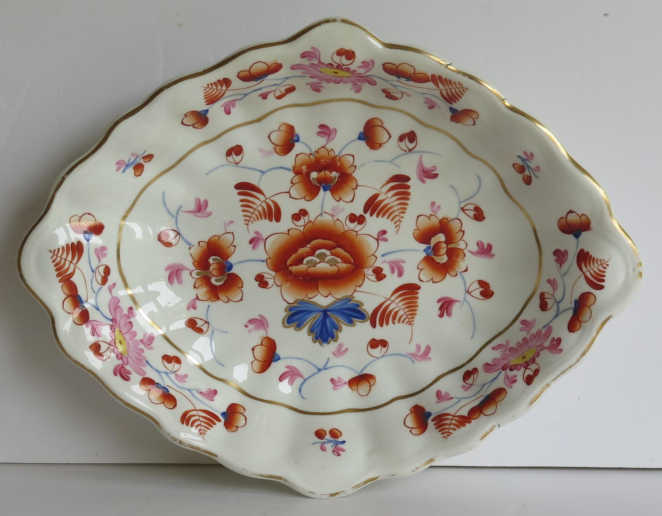 19th Century Georgian Derby Porcelain Serving Dish or Bowl Hand-Painted, Fully Marked Ca 1815 For Sale