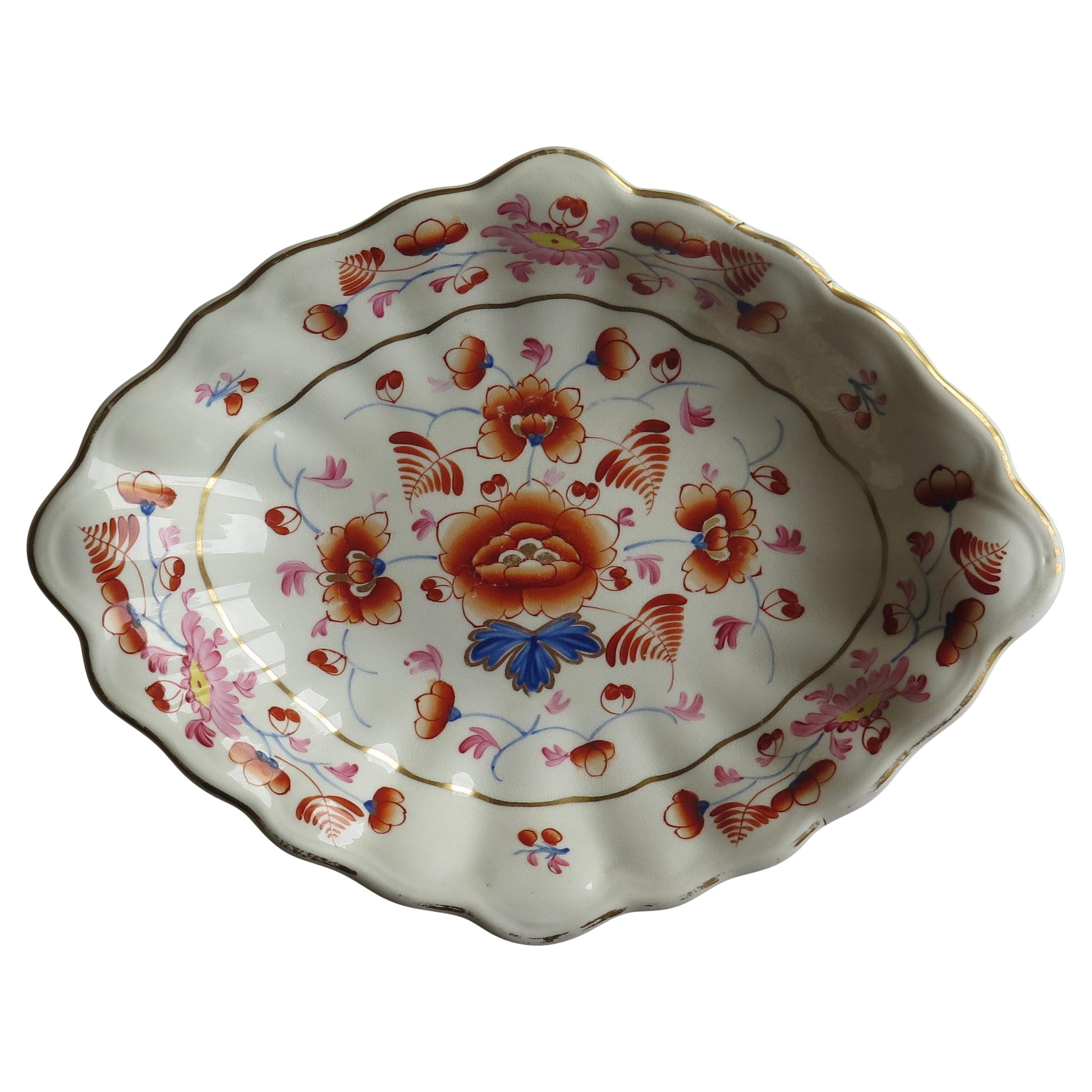 Georgian Derby Porcelain Serving Dish or Bowl Hand-Painted, Fully Marked Ca 1815 For Sale