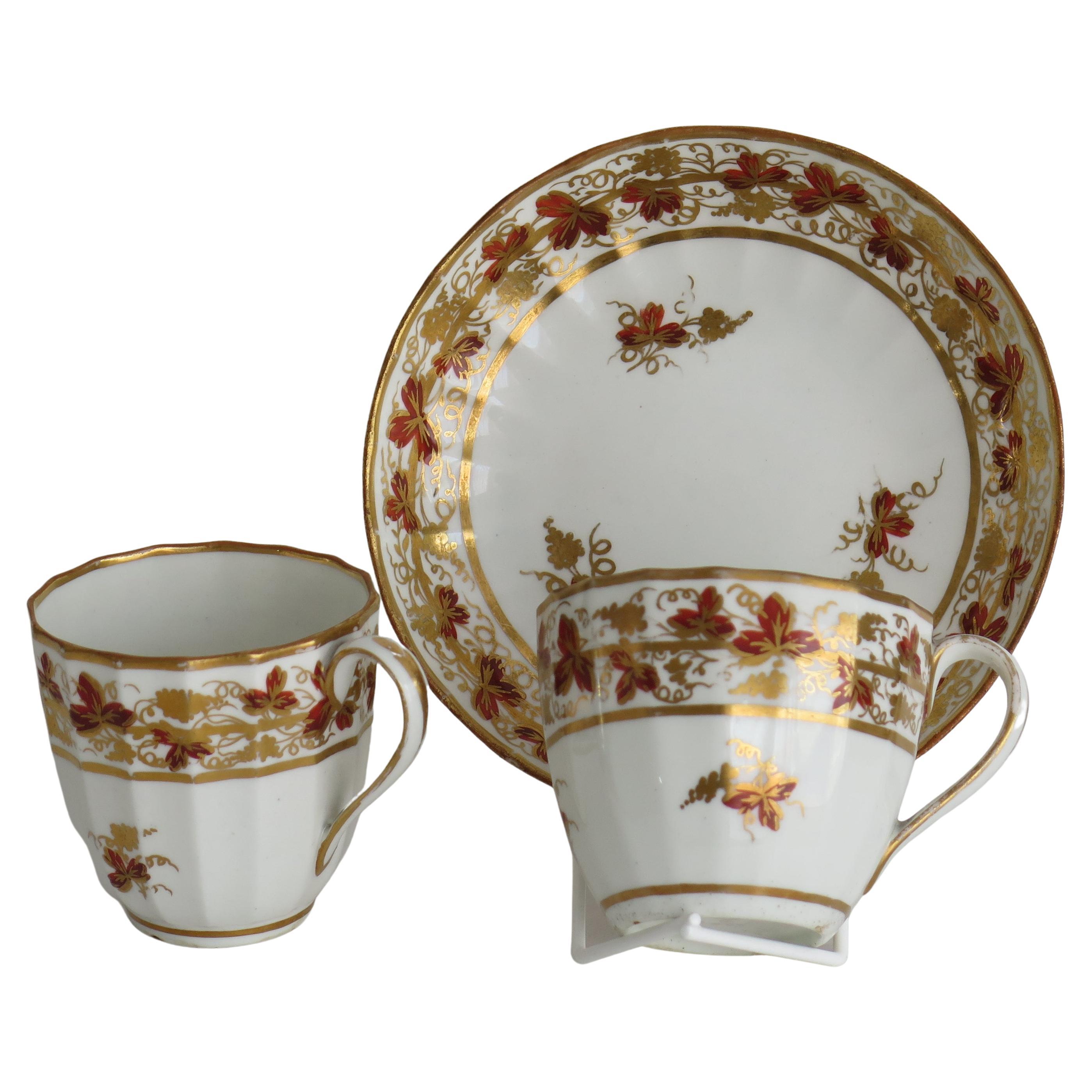 Georgian Derby Trio Tea & Coffee Cup & Saucer Pattern 569, Puce Mark Circa 1795