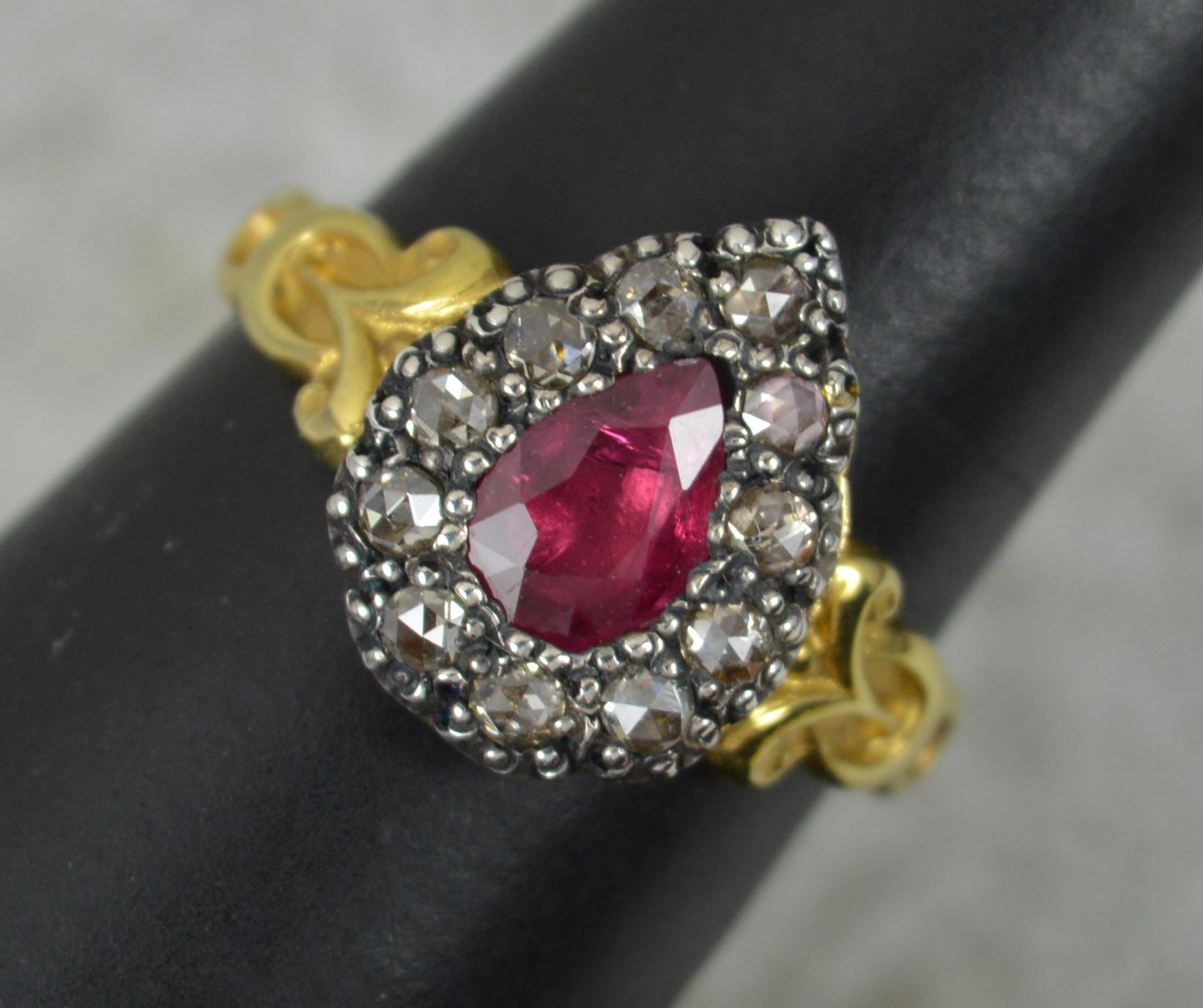 Georgian Design Foiled Ruby and Rose Diamond 18ct Gold Cluster Ring For Sale 7