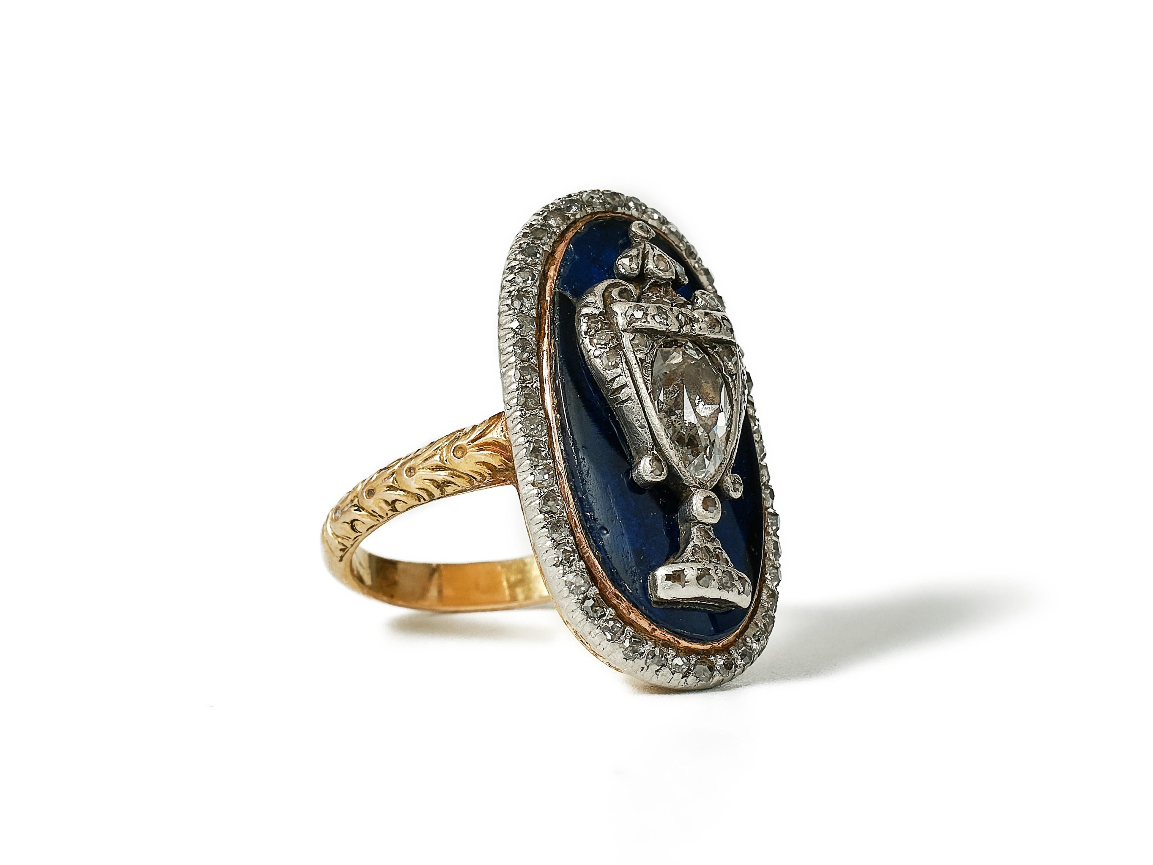 Women's or Men's Georgian diamond and blue glass 
