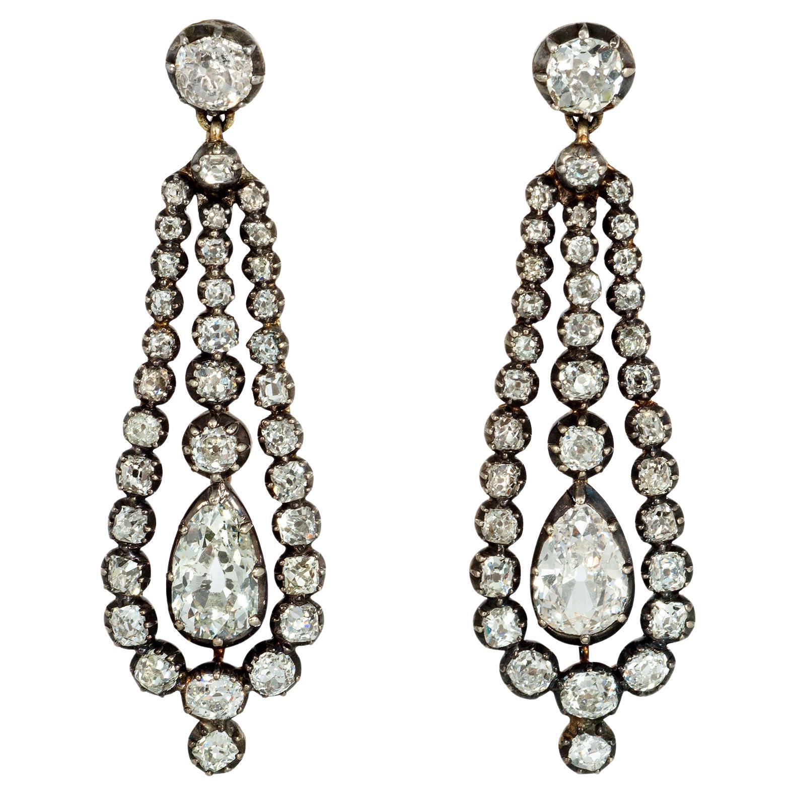 Georgian Diamond Articulated Pendeloque Earrings