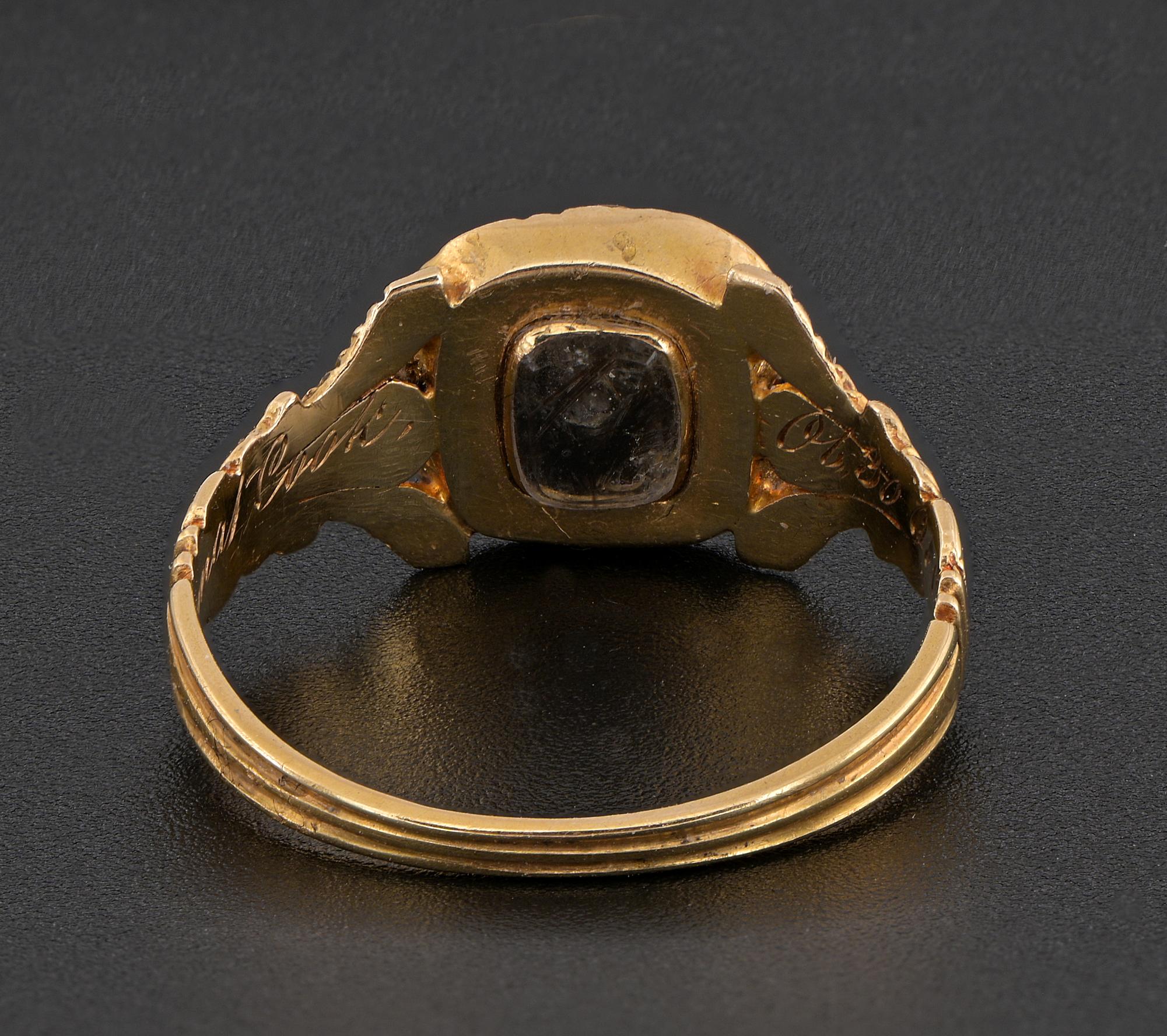 Georgian Diamond Black Enamel Locket Mourning 18 KT Ring For Sale 3