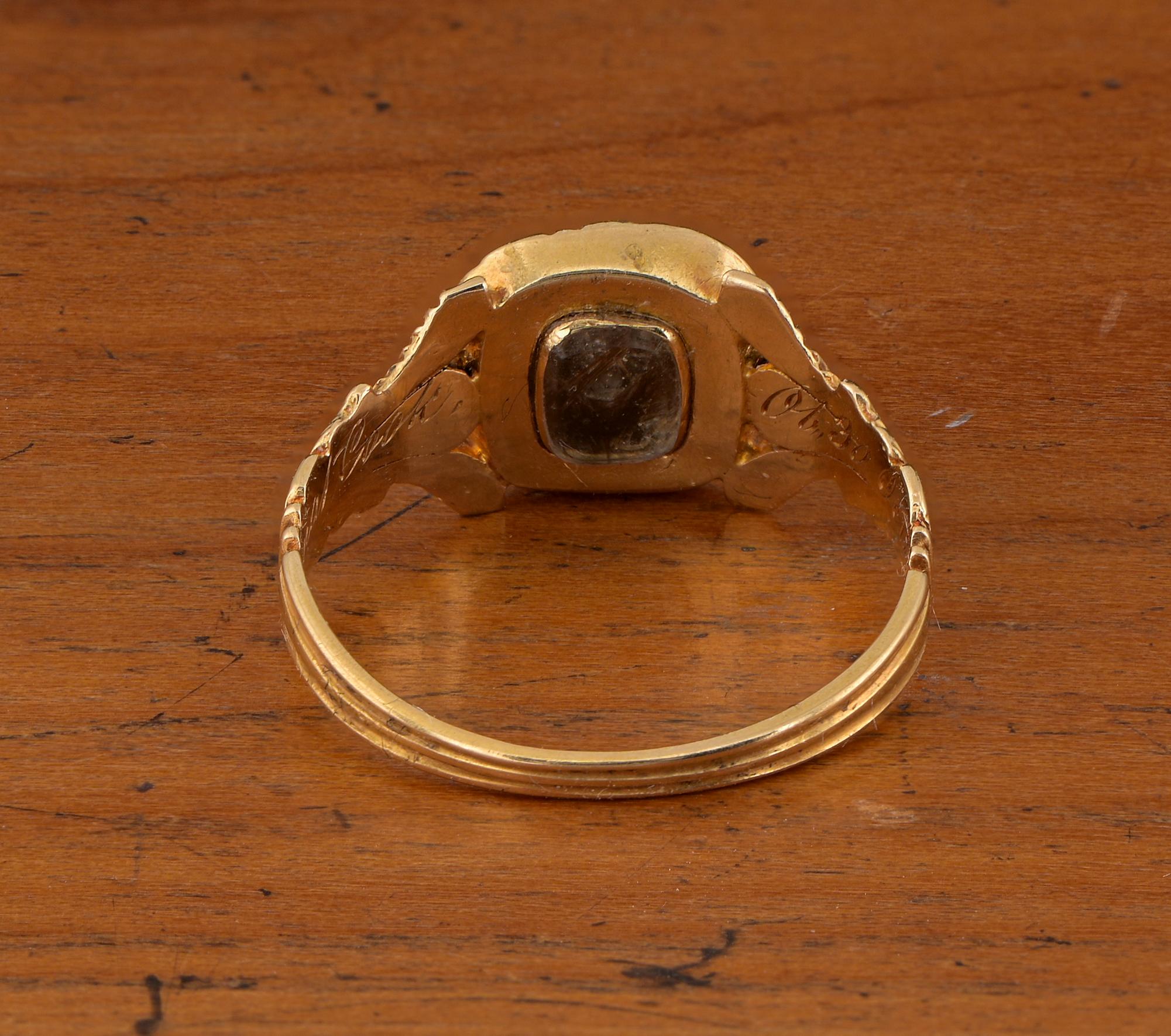 Georgian Diamond Black Enamel Locket Mourning 18 KT Ring For Sale 2