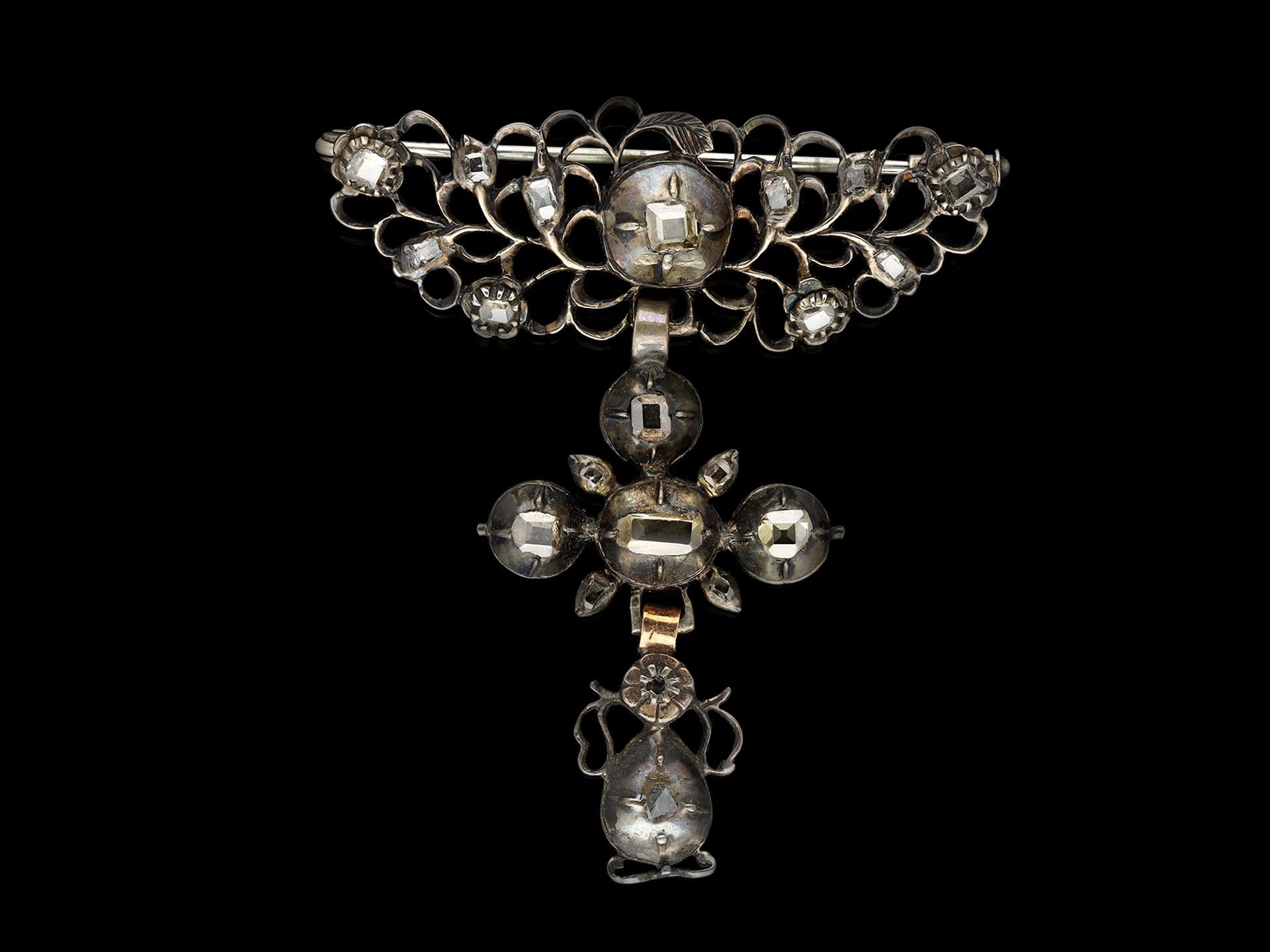 Broche georgiano de diamantes en plata, hacia 1750 en Bueno estado para la venta en London, GB
