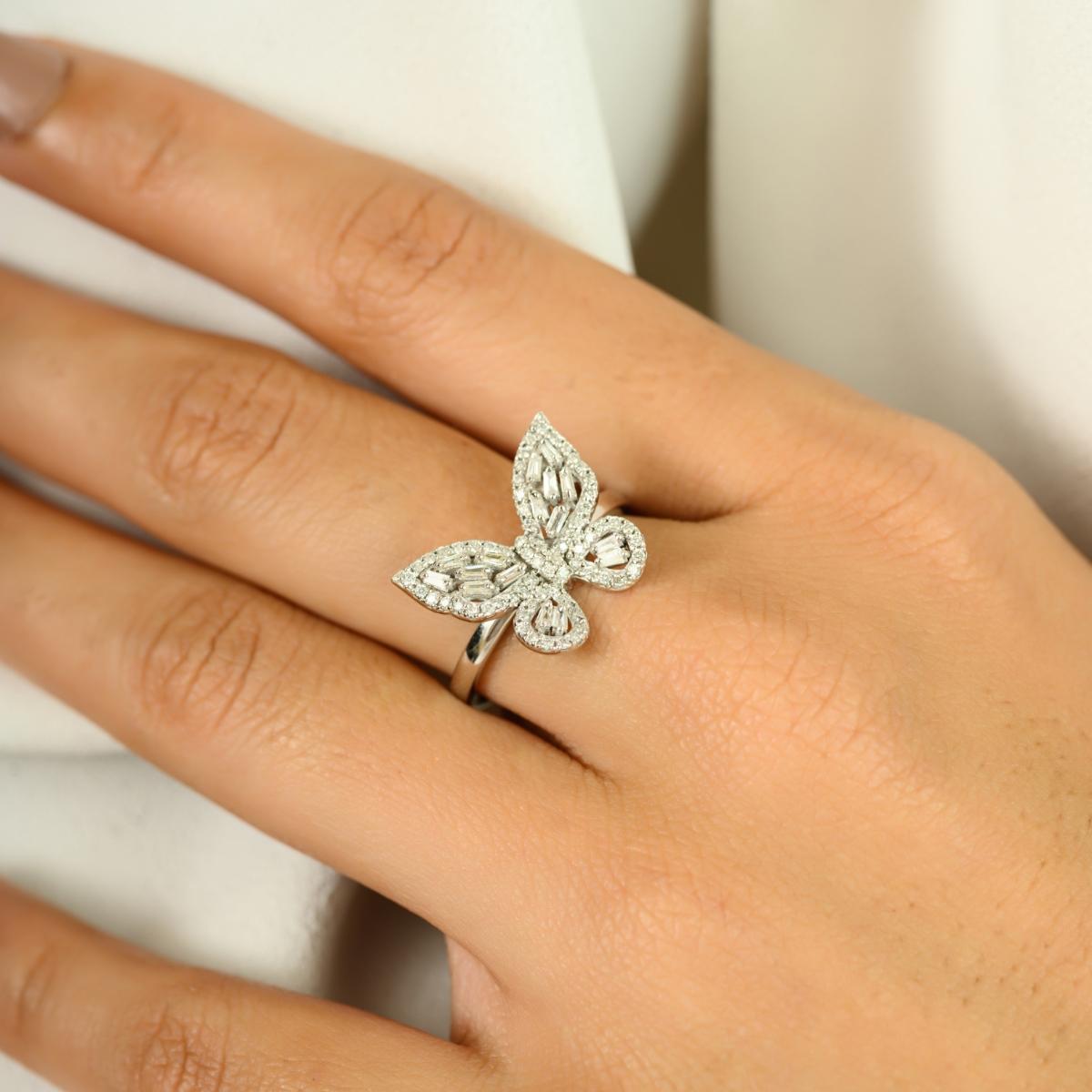 Im Angebot: Georgianischer Diamant-Schmetterlingsring aus massivem 14k Weißgold Perfektes Luxusgeschenk () 2