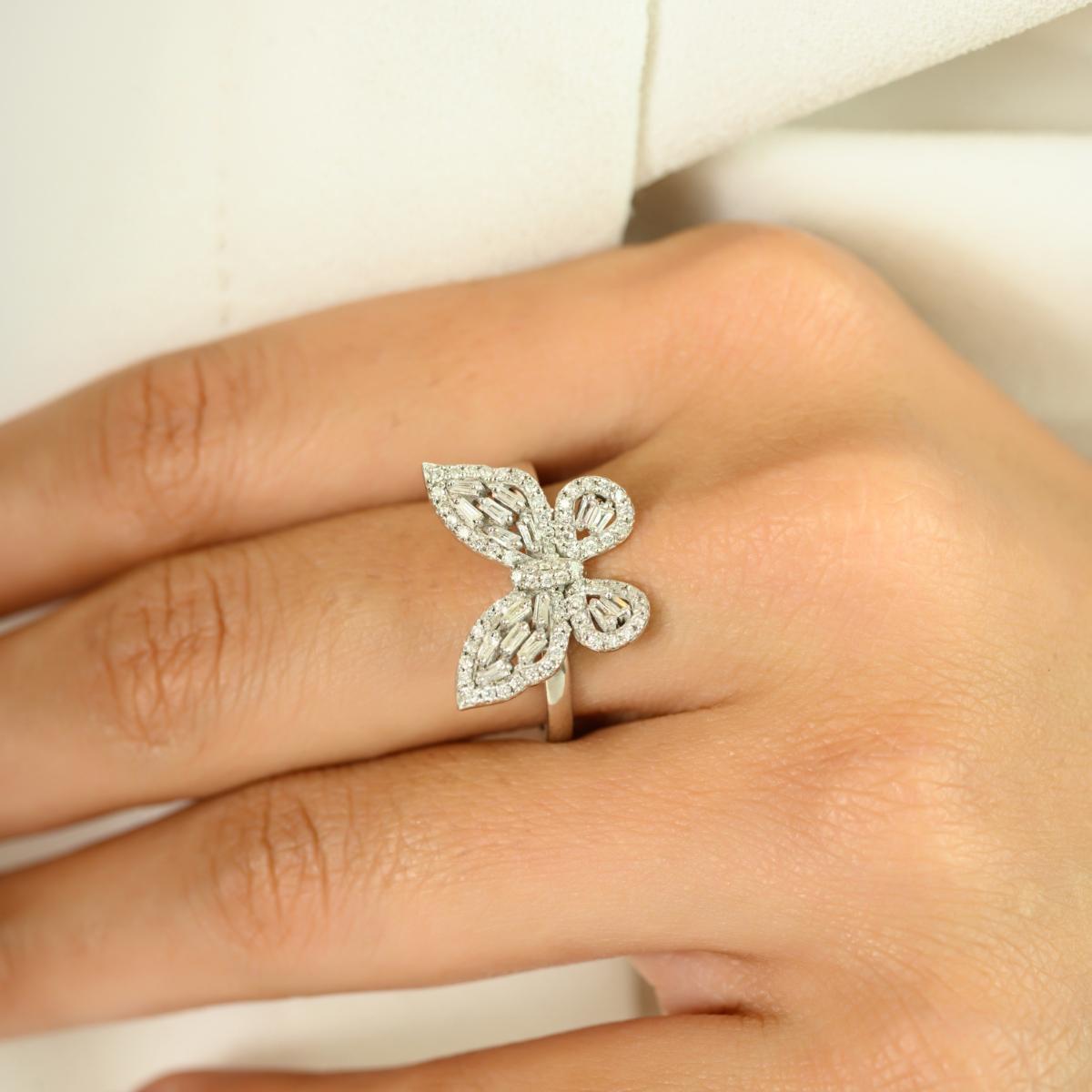Im Angebot: Georgianischer Diamant-Schmetterlingsring aus massivem 14k Weißgold Perfektes Luxusgeschenk () 4