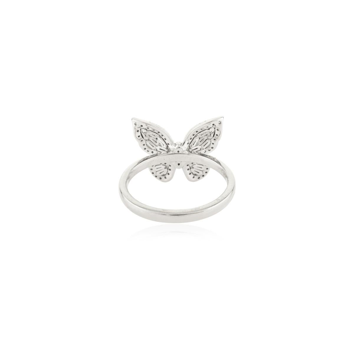 Im Angebot: Georgianischer Diamant-Schmetterlingsring aus massivem 14k Weißgold Perfektes Luxusgeschenk () 5