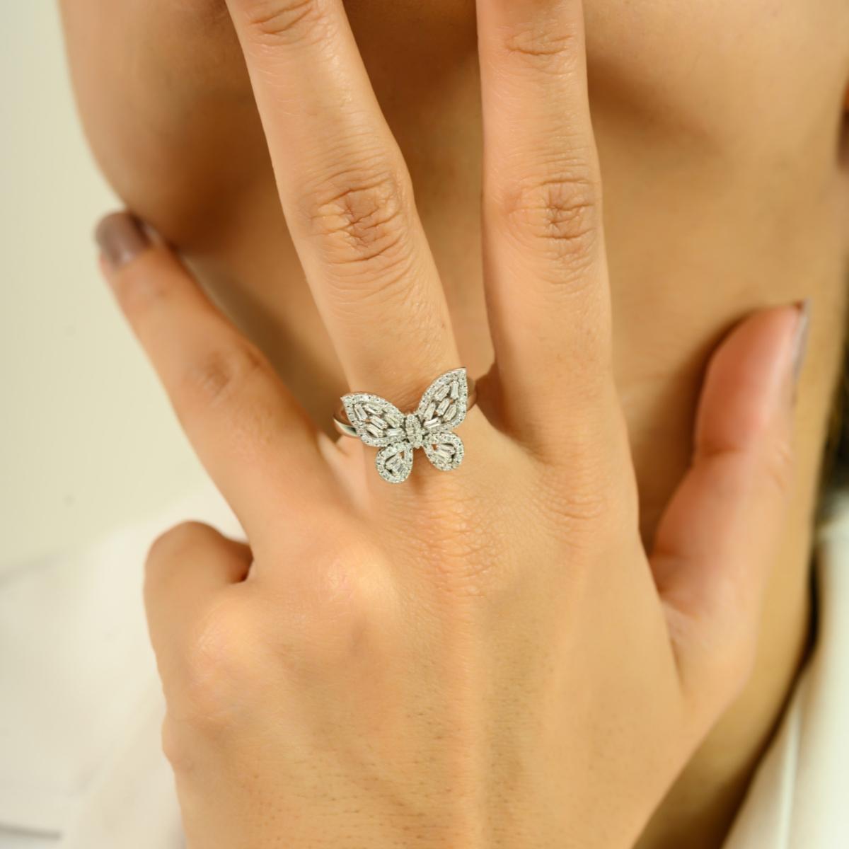 Im Angebot: Georgianischer Diamant-Schmetterlingsring aus massivem 14k Weißgold Perfektes Luxusgeschenk () 6
