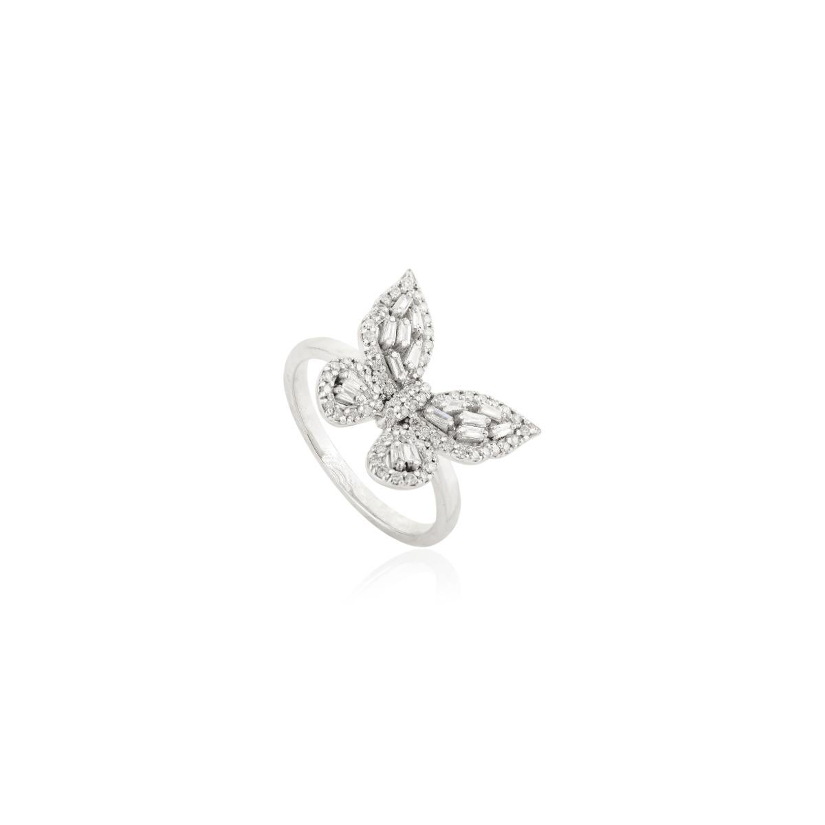 Im Angebot: Georgianischer Diamant-Schmetterlingsring aus massivem 14k Weißgold Perfektes Luxusgeschenk () 7