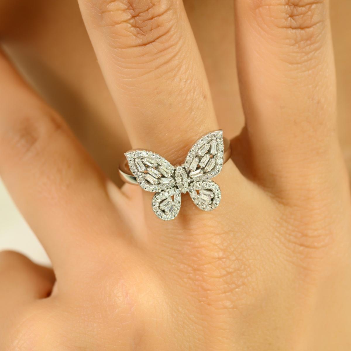 Im Angebot: Georgianischer Diamant-Schmetterlingsring aus massivem 14k Weißgold Perfektes Luxusgeschenk () 8