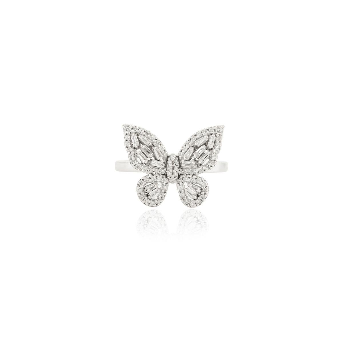 Im Angebot: Georgianischer Diamant-Schmetterlingsring aus massivem 14k Weißgold Perfektes Luxusgeschenk () 9