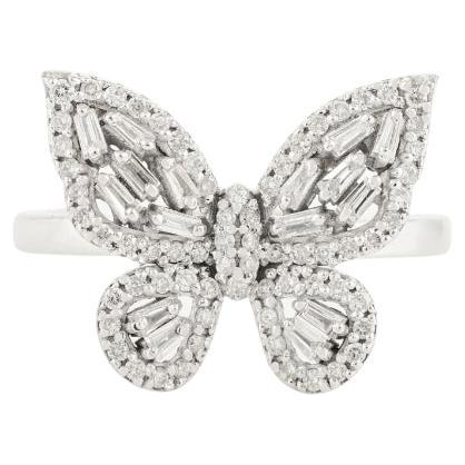 Georgian Diamond Butterfly Ring in Solid 14k White Gold Perfect Luxury Gift