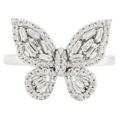 Bague papillon géorgienne en or blanc 14 carats massif parfait cadeau de luxe