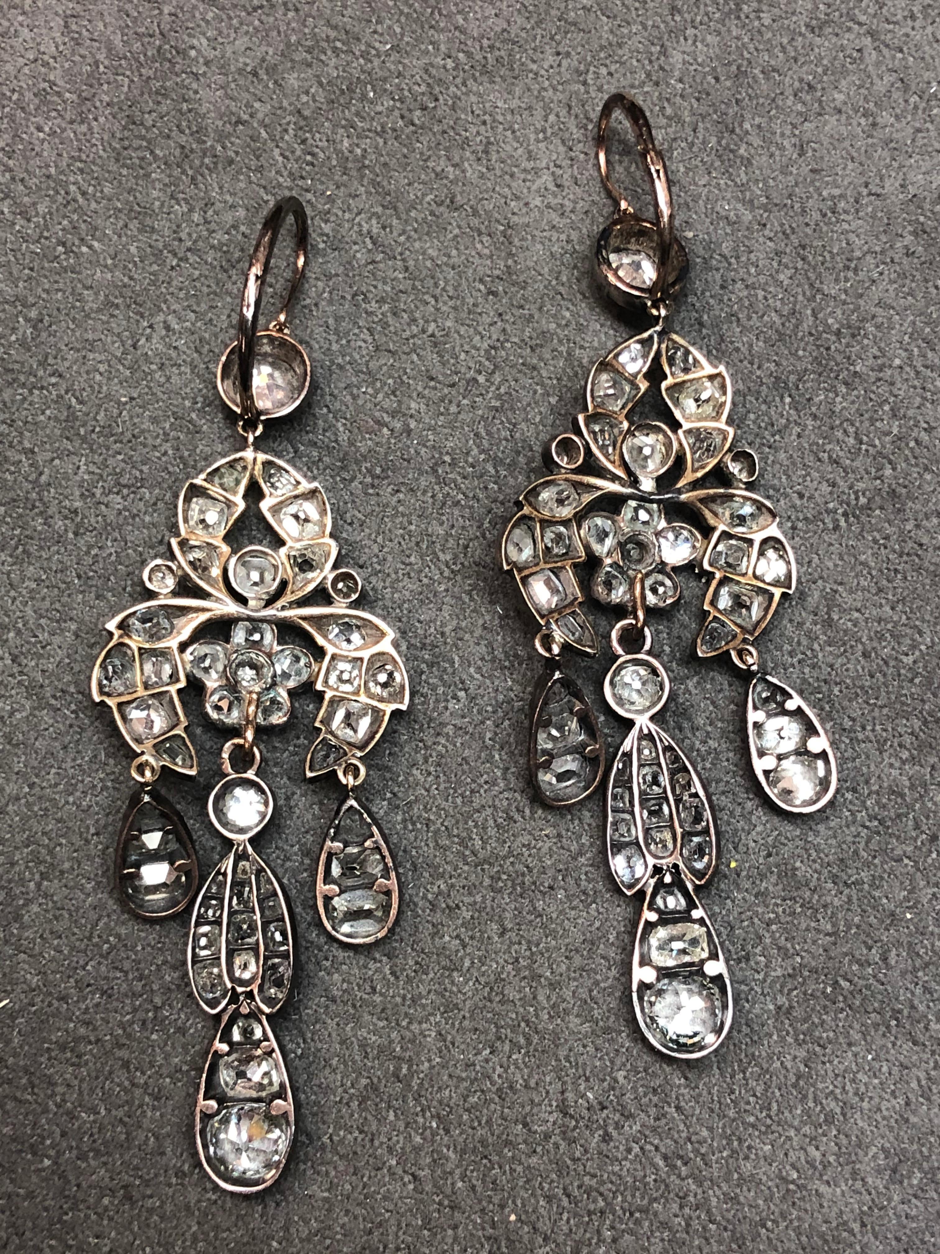 Georgianische Diamant-Kronleuchter-Ohrringe im Zustand „Gut“ in New York, NY