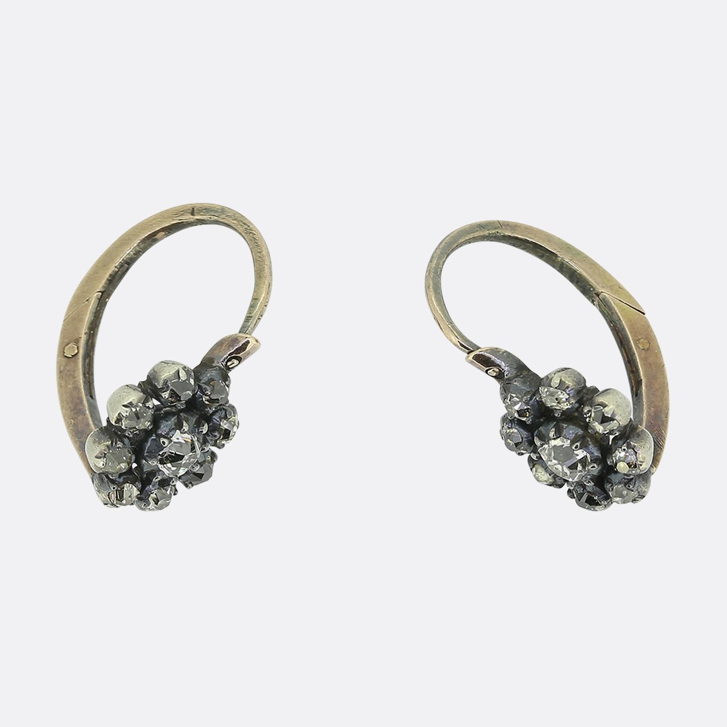 Old Mine Cut Georgian Diamond Cluster Dormeuse Earrings