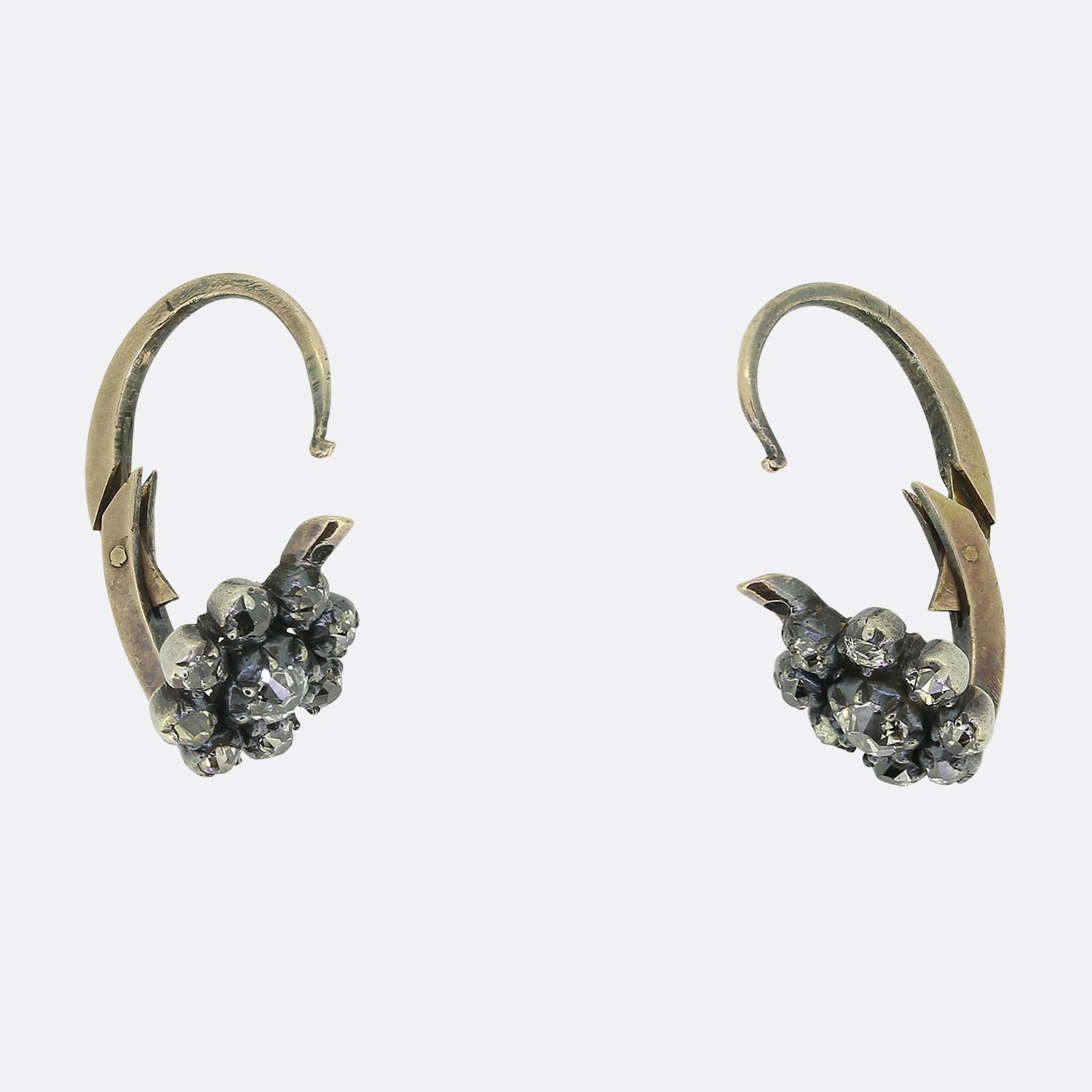 Georgian Diamond Cluster Dormeuse Earrings In Good Condition In London, GB