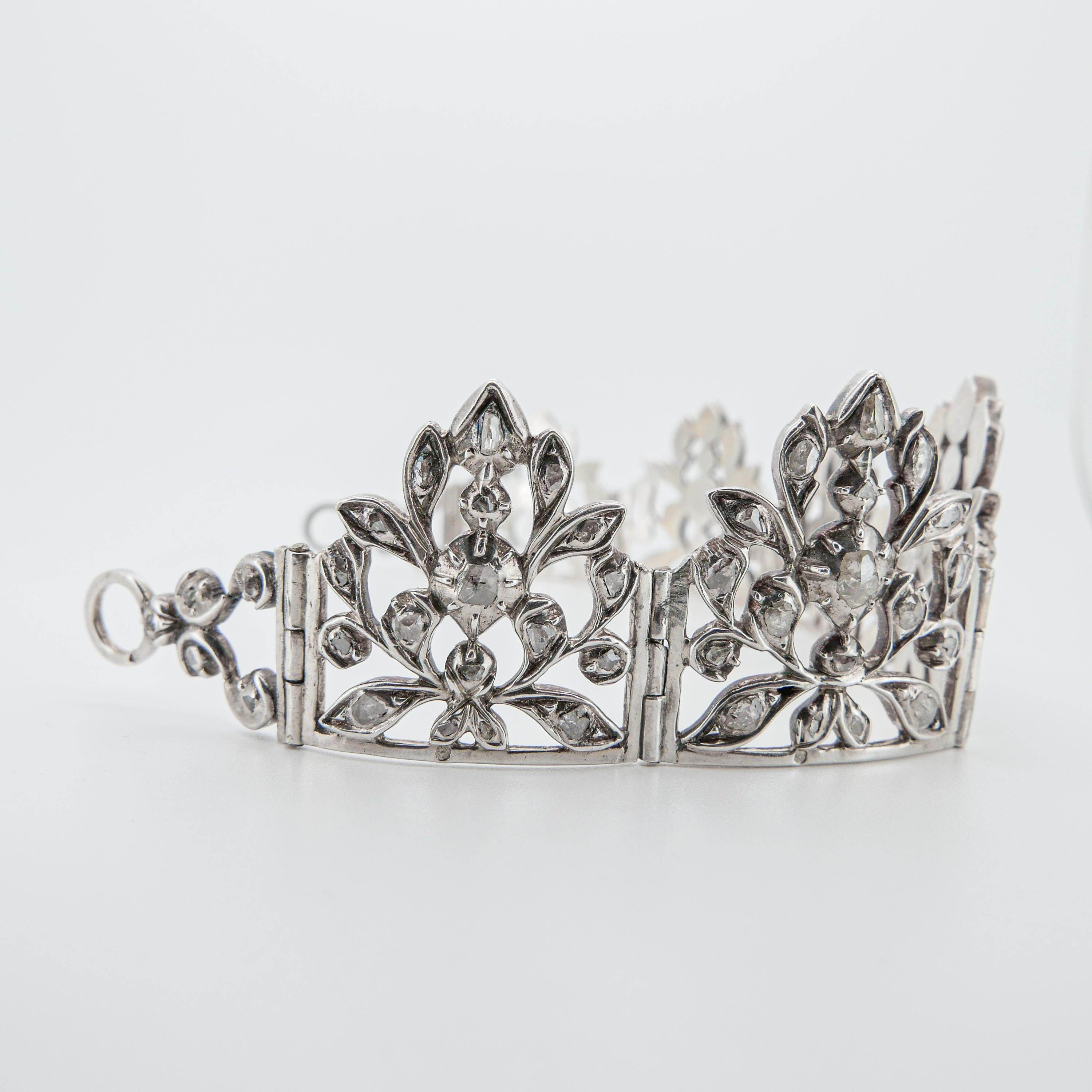Diamond Tiara Rabbitears Georgian Diamond Convertible Tiara / Drop Earrings in Silver For Sale ...