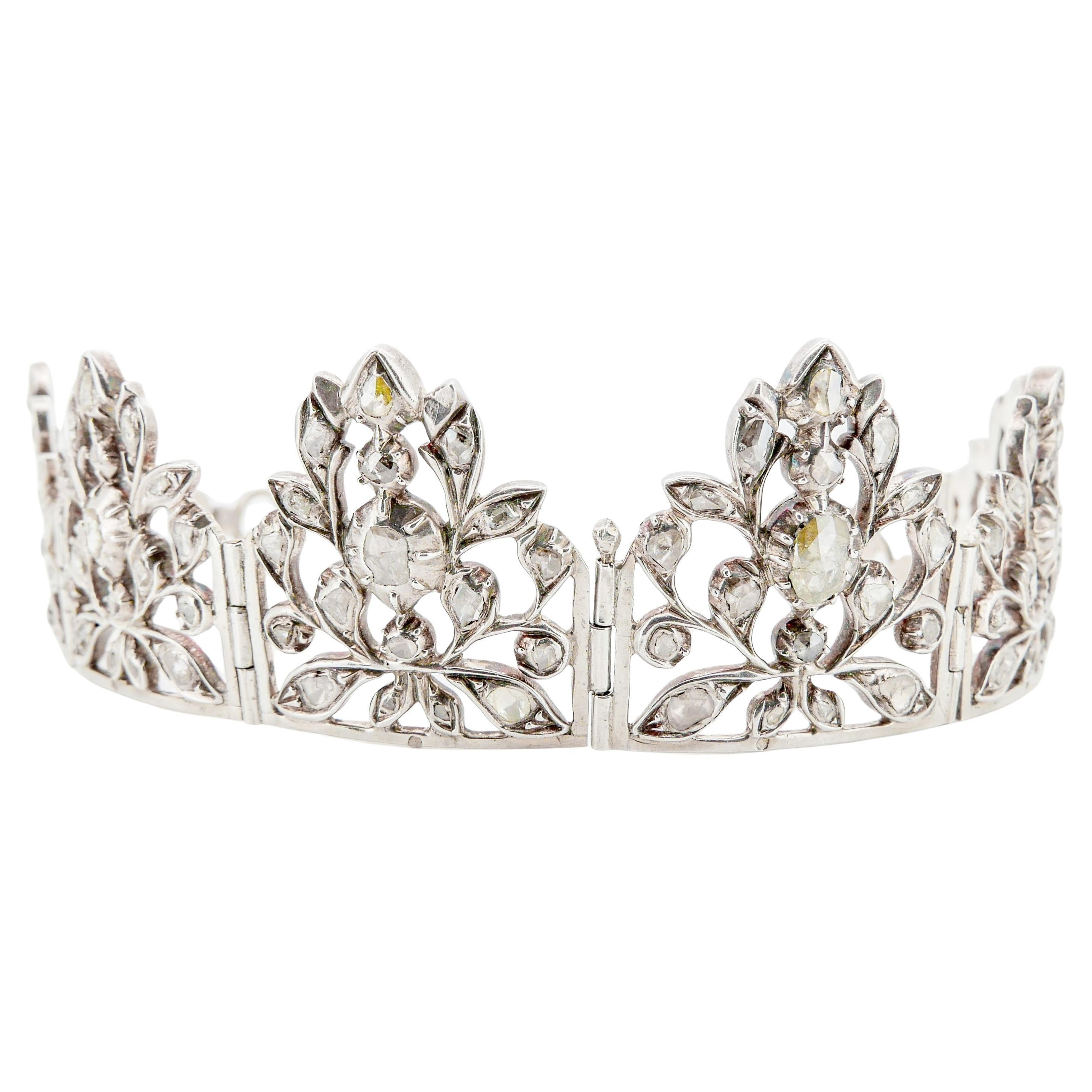 Georgian Diamond Convertible Tiara / Drop Earrings in Silver en vente