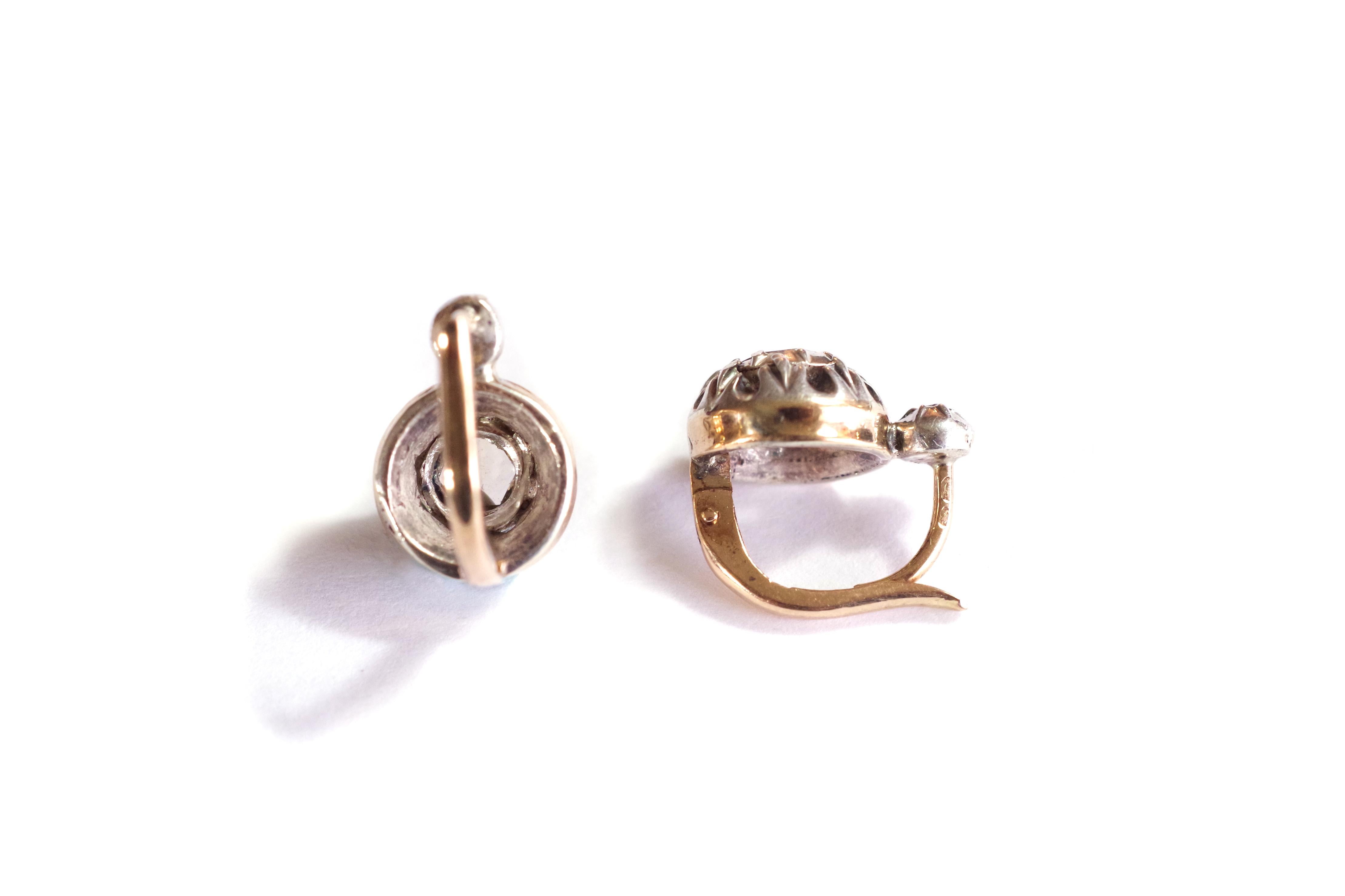 Georgian Diamond earrings in gold and silver, antique jewellery For Sale 1