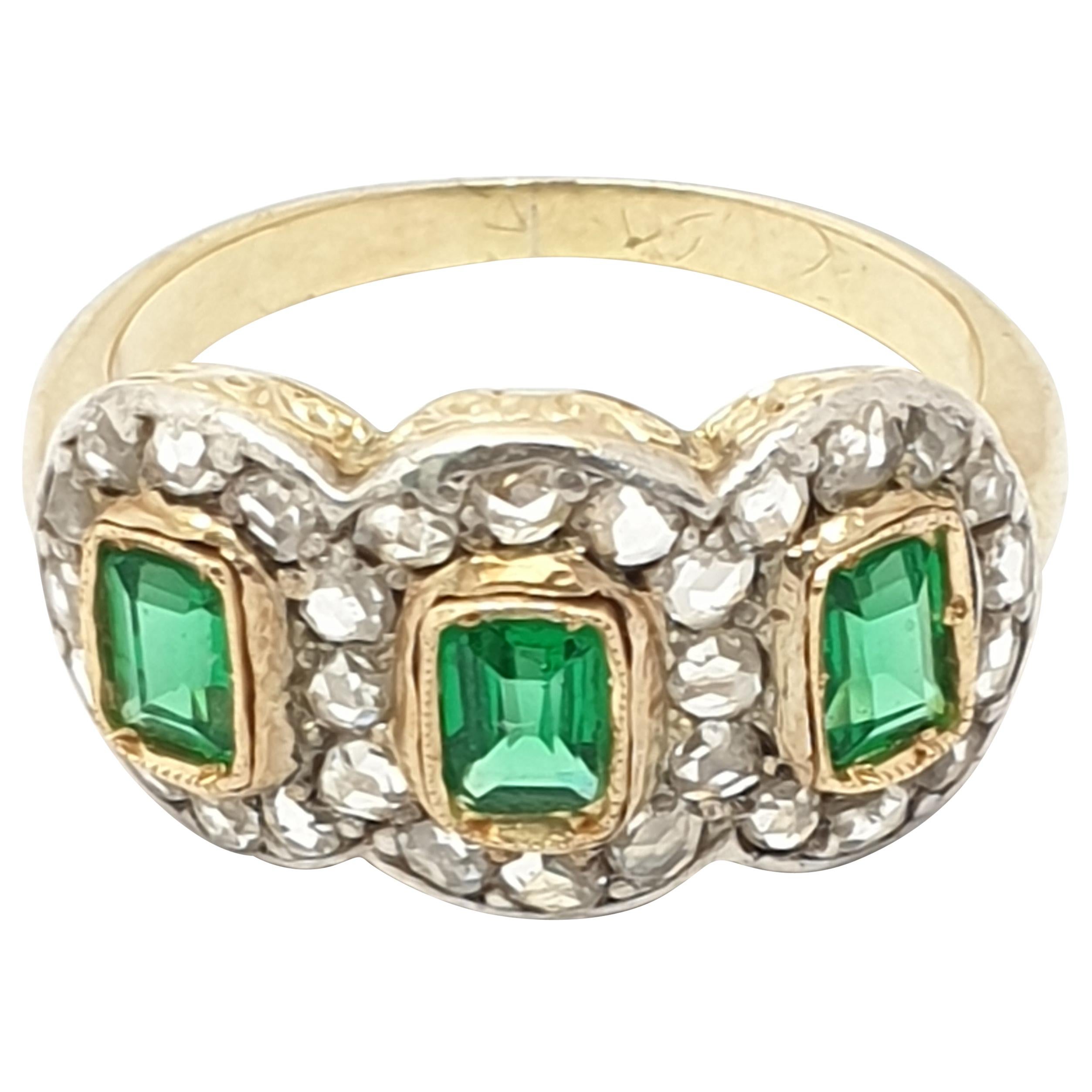 Classic Antique Emerald Diamond Cluster Ring at 1stDibs