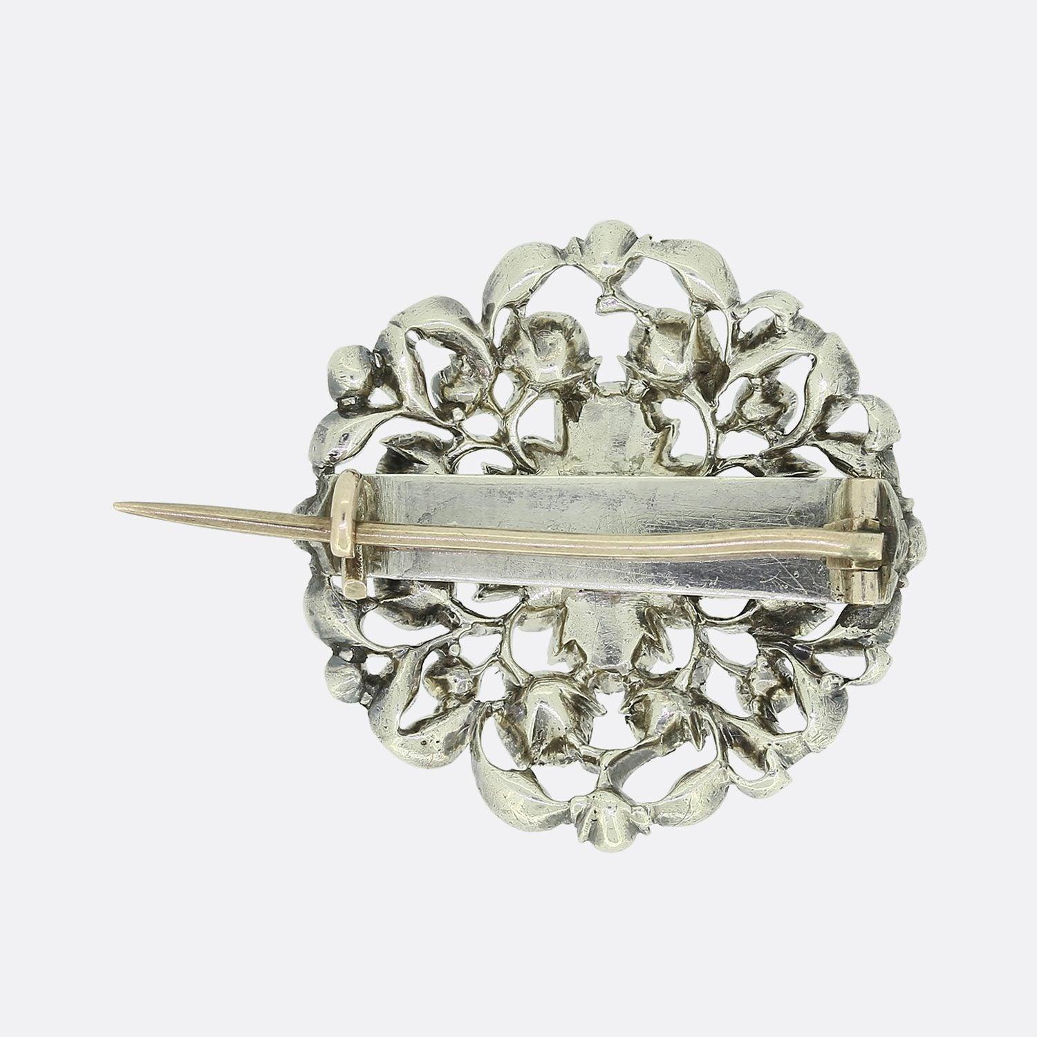 Old Mine Cut Georgian Diamond Floral Brooch For Sale