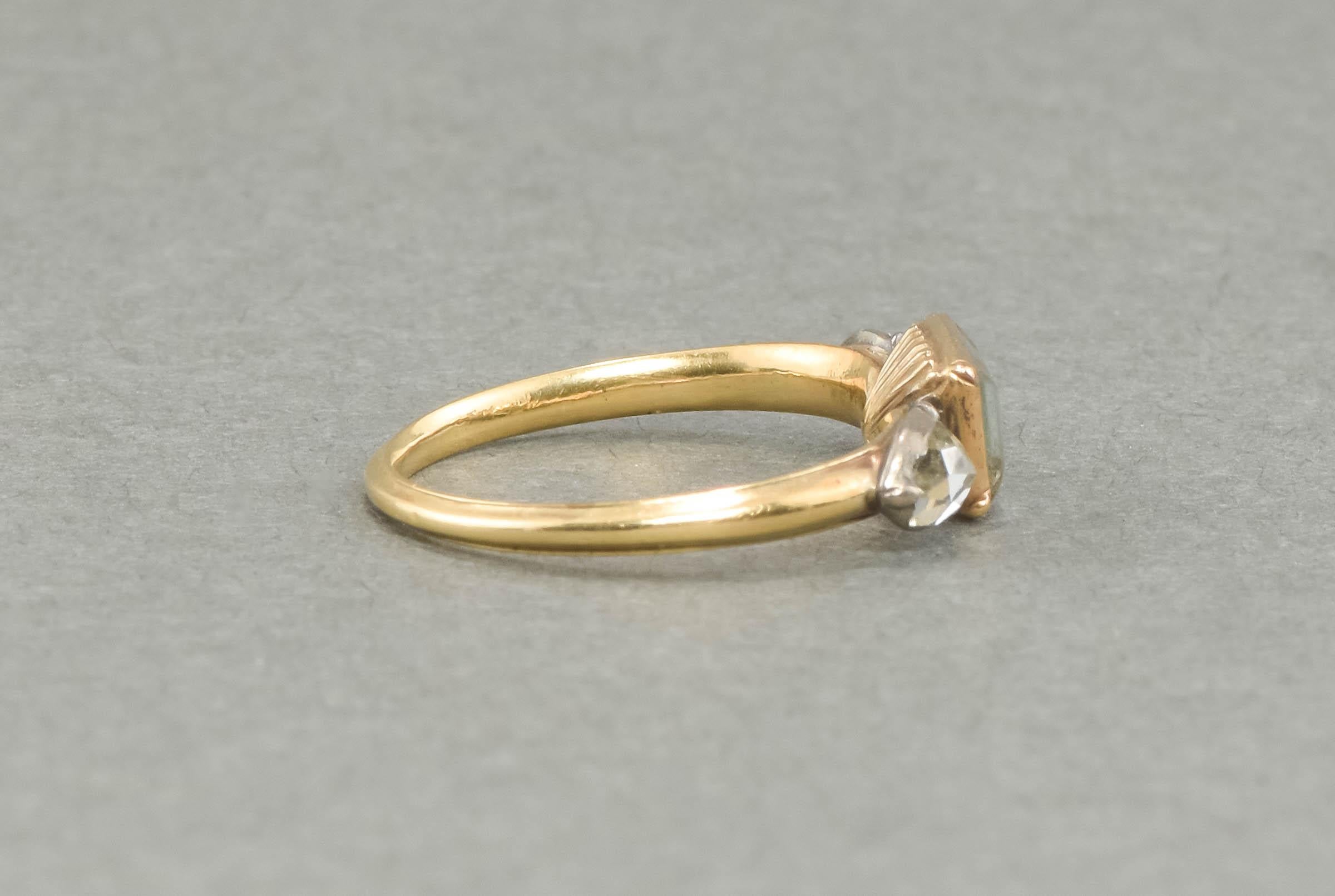 Rose Cut Georgian Diamond & Green Foiled Rock Crystal Ring For Sale