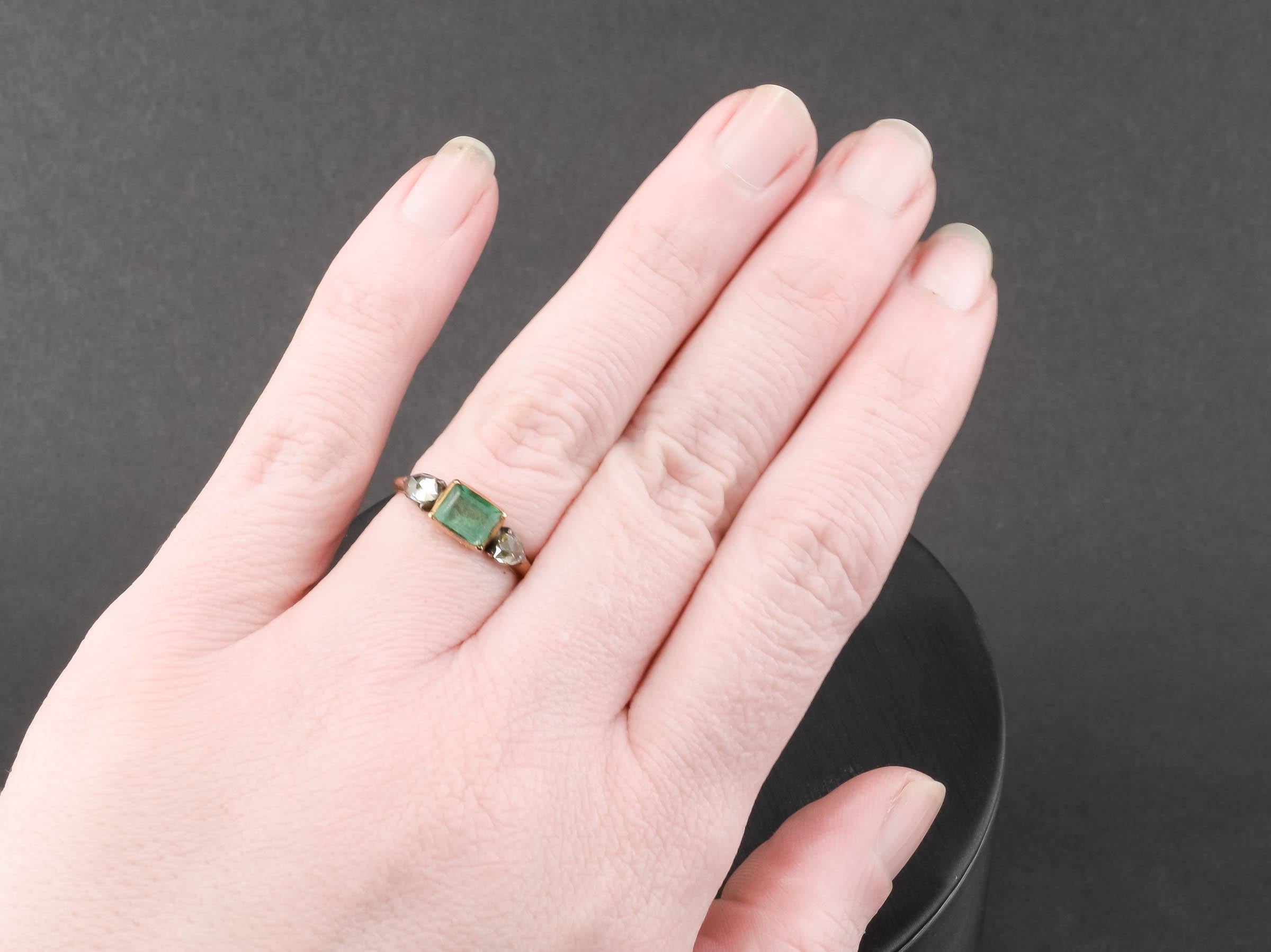 Georgian Diamond & Green Foiled Rock Crystal Ring In Good Condition For Sale In Danvers, MA