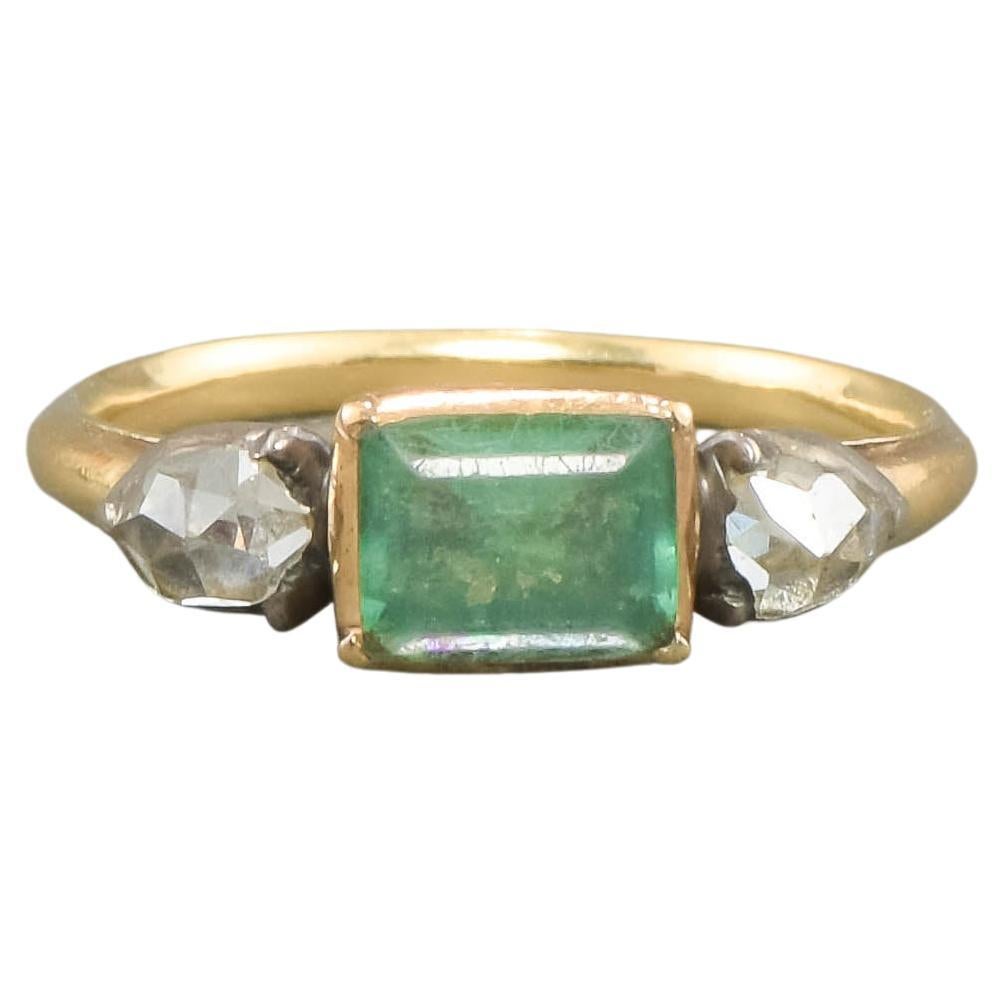 Georgian Diamond & Green Foiled Rock Crystal Ring For Sale