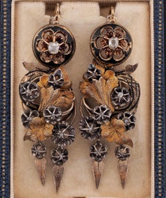 Georgian Diamond Leaf & Flower Day Night Drop Earrings