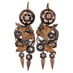 Georgian Diamond Leaf & Flower Day Night Drop Earrings