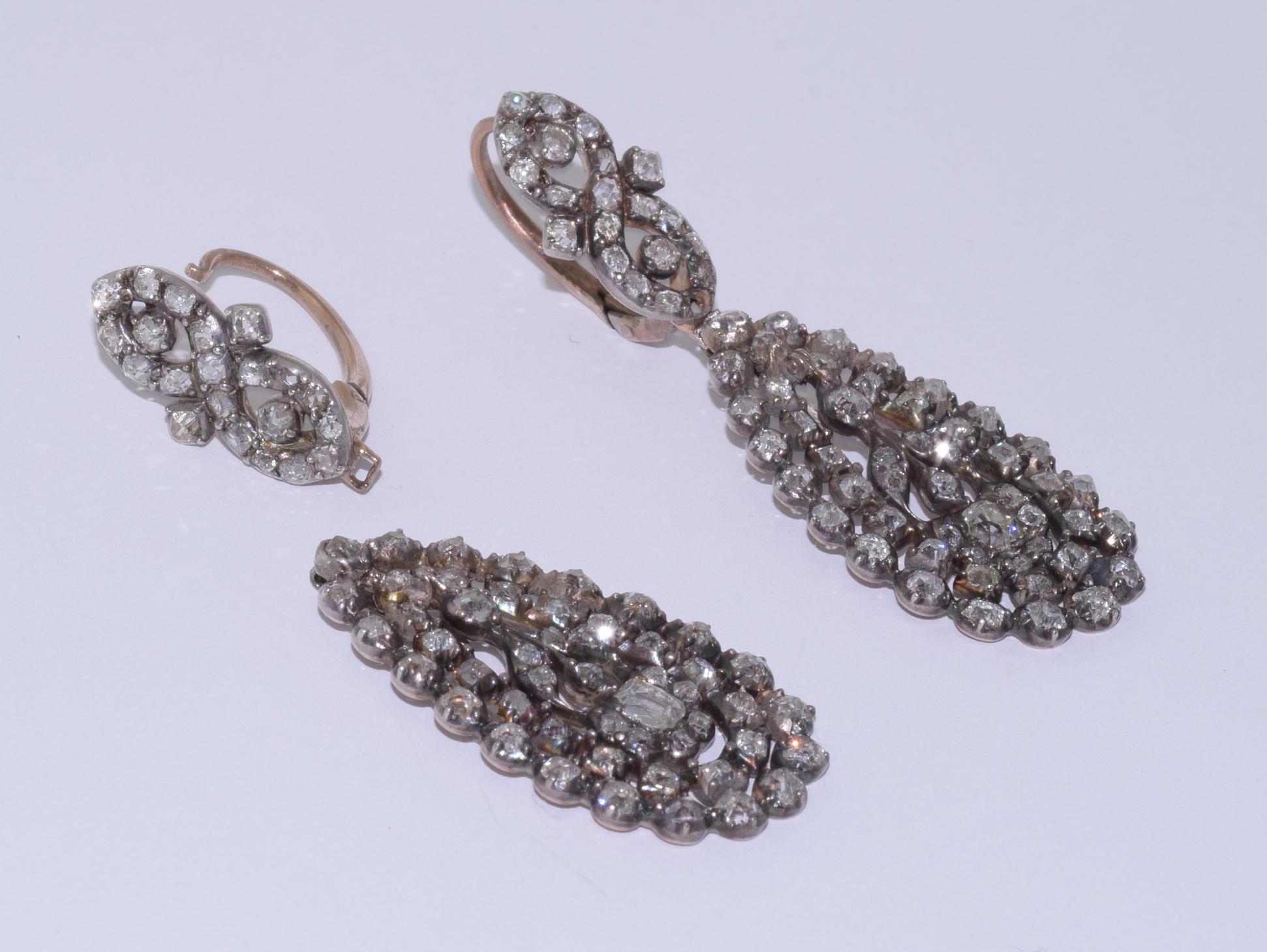 Old Mine Cut Georgian Diamond Pendant Earrings