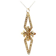 Georgian Diamond Pendant Necklace 14K Yellow Gold Rose Cut Original Early 1800's