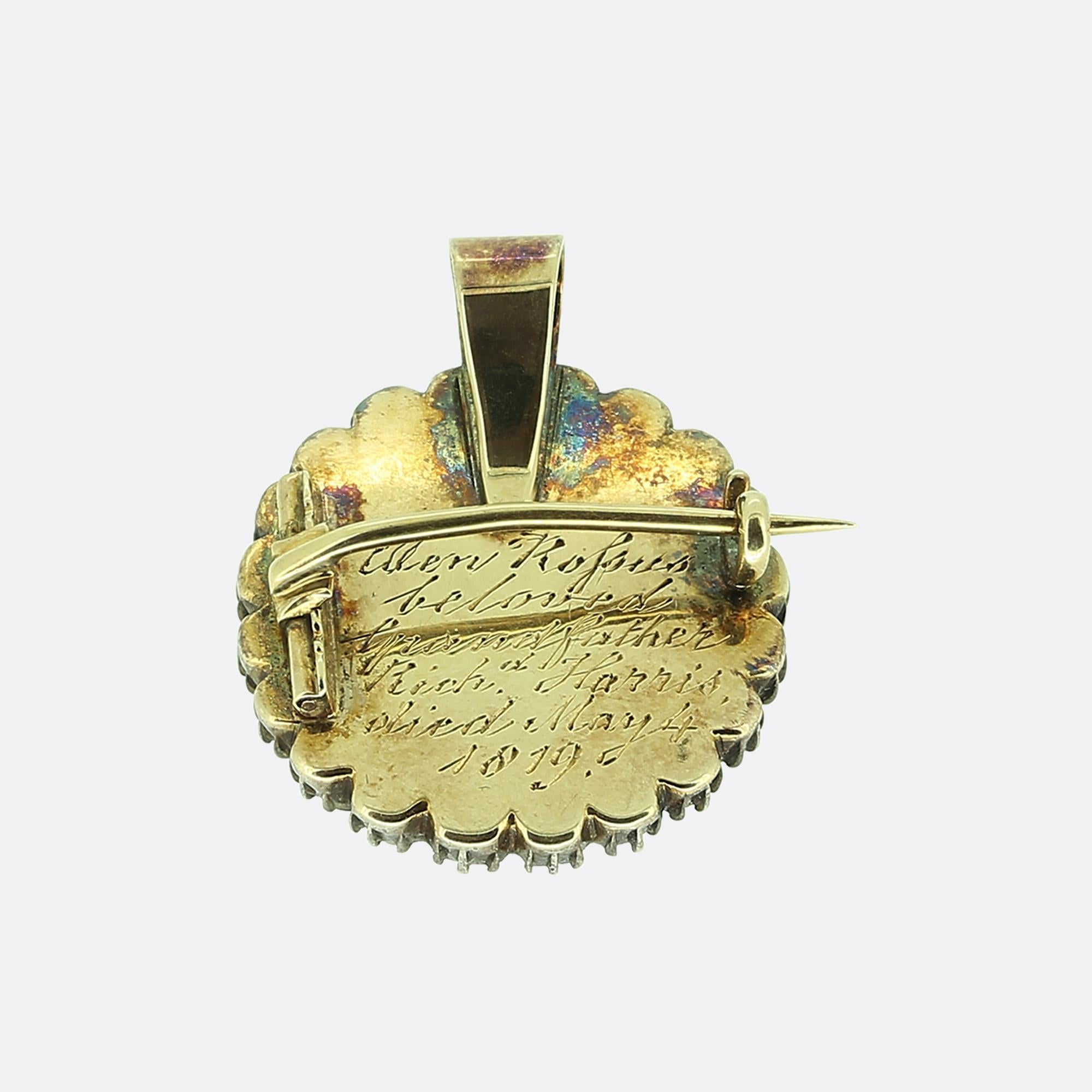 Taille vieille mine Pendentif broche portrait géorgien en diamant en vente