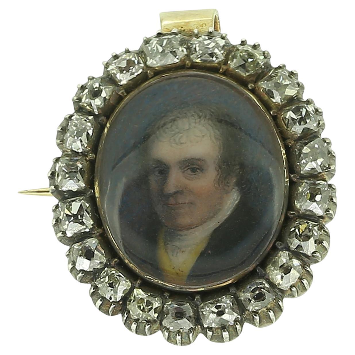 Colgante Broche Retrato Diamante Georgiano