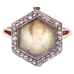 Bague portrait géorgienne en or 18 carats et argent, transformable